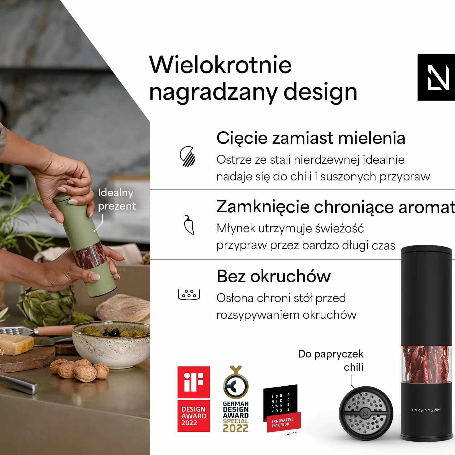 LARS NYSØM Ręczny młynek do chili z ceramicznym mechanizmem, Carbon Black