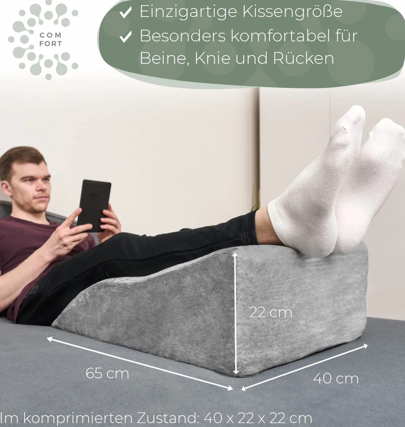 Ergonomiczna poduszka przeciwżylakowa do unoszenia nóg - podkładka pod nogi do unoszenia nóg - poduszka do unoszenia nóg - poduszka klinowa, poduszka wspornikowa dla nóg i kolan, idealna jako poduszka