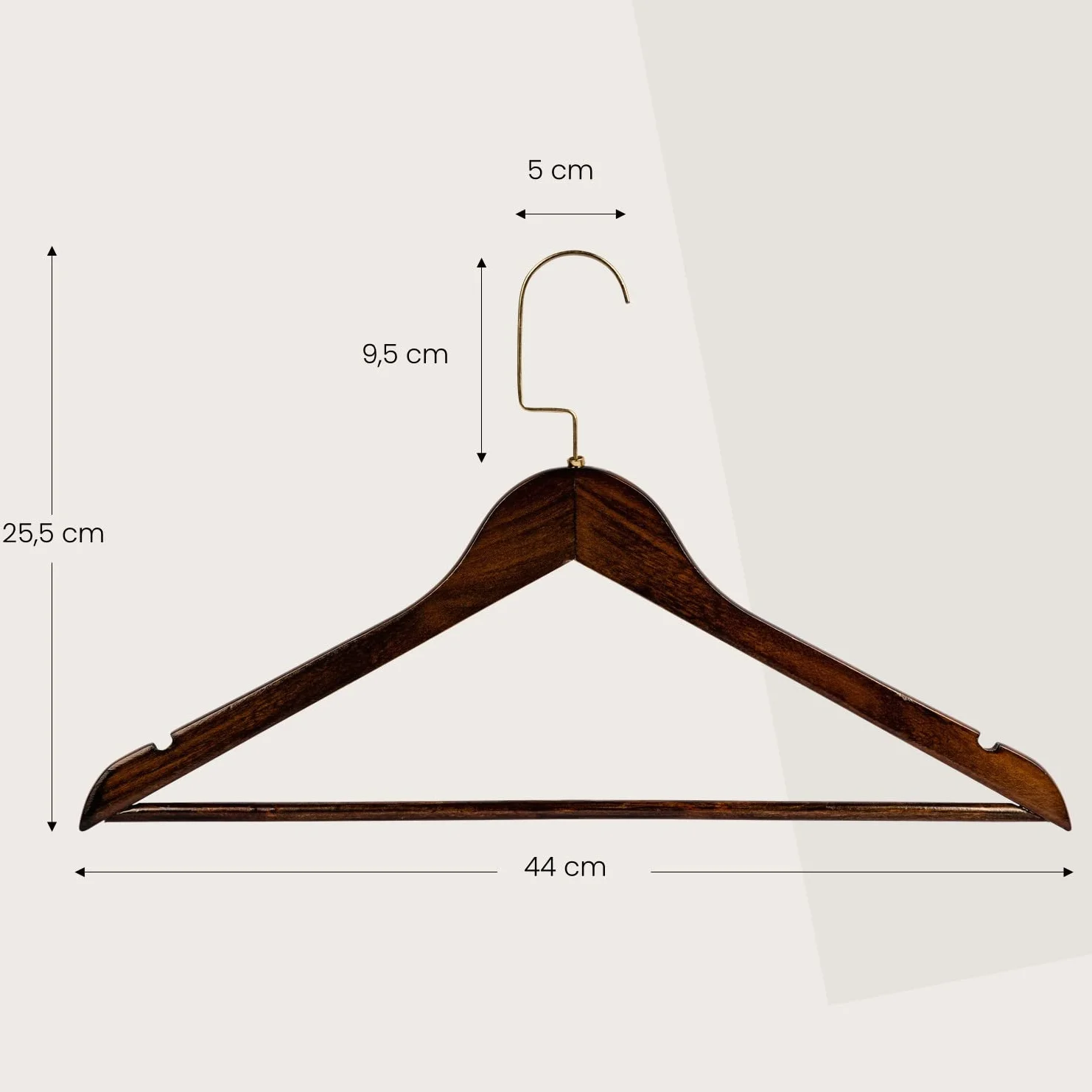 RSR-Hangers wieszaki na koszule drewno brązowe złote haczyki 10 sztuk