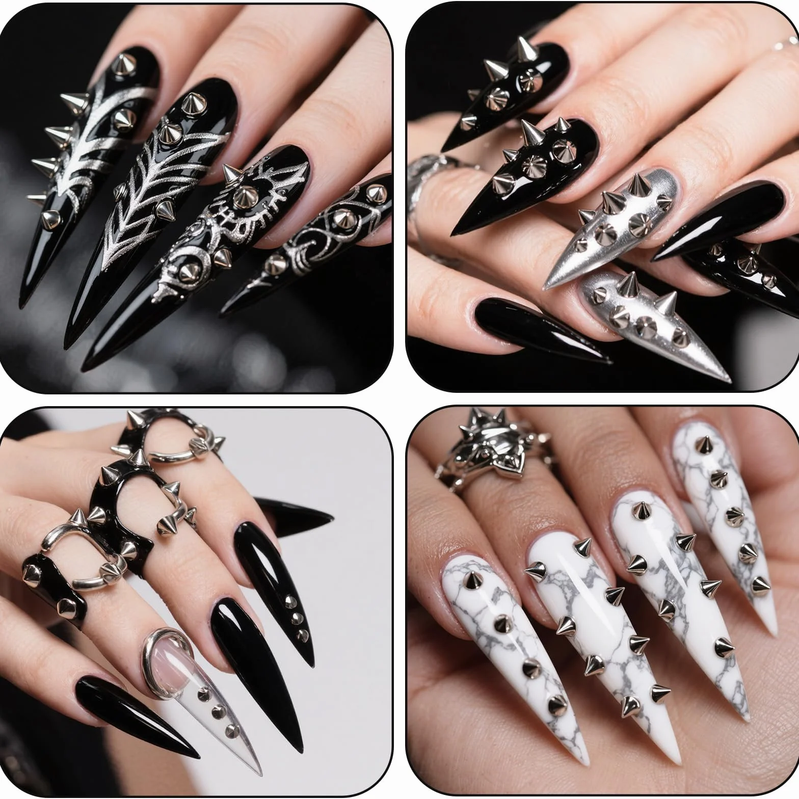 3 pudełka Nail Charms Gothic wisiorki do paznokci 3d mini niedźwiedzi Punk paznokcie Charm stożki kolce biżuteria do paznokci Nail Art kolczyki paznokci kamienie do paznokci złotnictwo akcesoria do