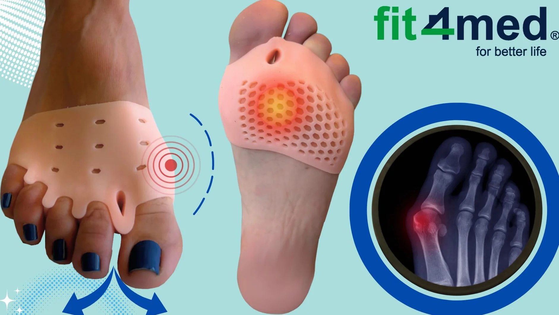 FIT4MED Separator na Haluksy Opaska Żelowa 5w1 Pięć Palców 2szt