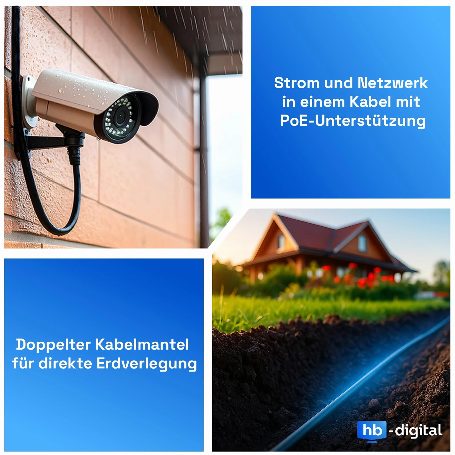 HB-DIGITAL 100 m CAT 7 zewnętrzny kabel sieciowy do bezpośredniego układania w ziemi S/FTP AWG23/1, czysta miedź, podwójny płaszcz PCW + LLDPE, odporny na działanie promieni UV, wodoodporny PoE 10