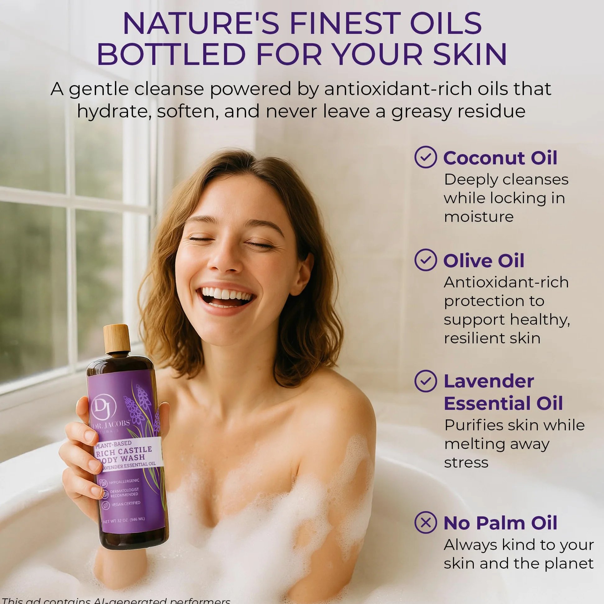 DR.JACOBS NATURALS Kastylia, czyste mydło w płynie, bez oleju palmowego i GMO, naturalny żel do kąpieli do twarzy i ciała, bez parabenów, siarczanów, syntetyki, gltuen, lawenda, 32 uncje