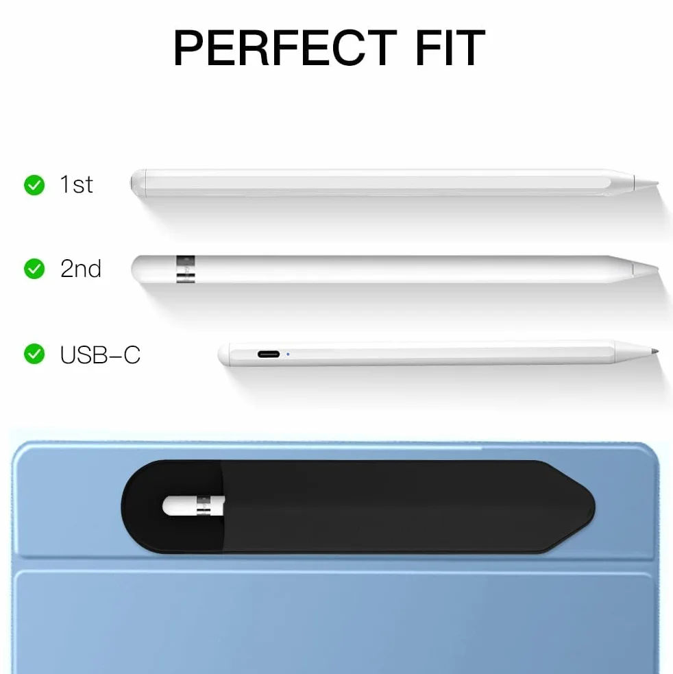 flintronic Uchwyt na ołówki, zdejmowany, samoprzylepny uchwyt na ołówki, kompatybilny z Apple Pencil 2. i 1. generacji, elastyczny piórnik do rysików (czarny)