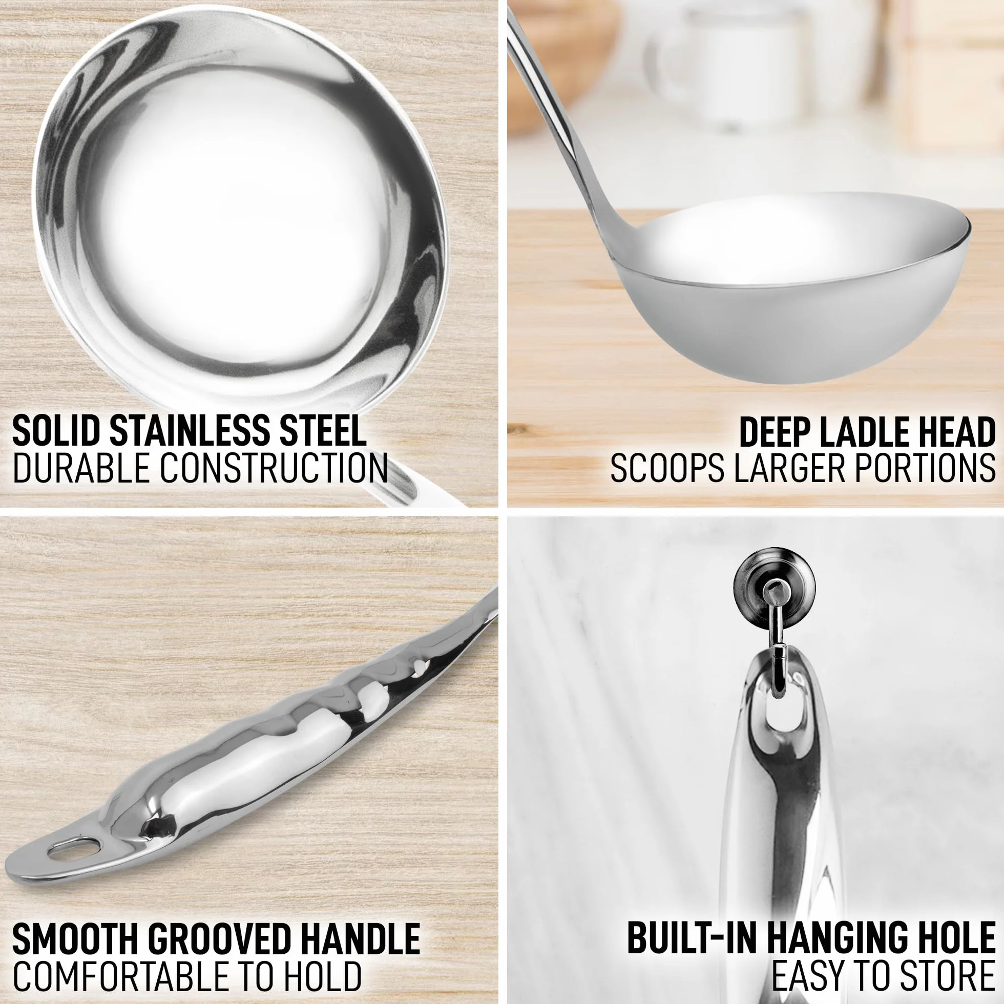 Zulay Chochla premium ze stali nierdzewnej 30 cm z ergonomicznym uchwytem, chochla do zupy z długim uchwytem i dużą pojemnością miski, idealna do mieszania, serwowania zup i nie tylko, wytrzymała