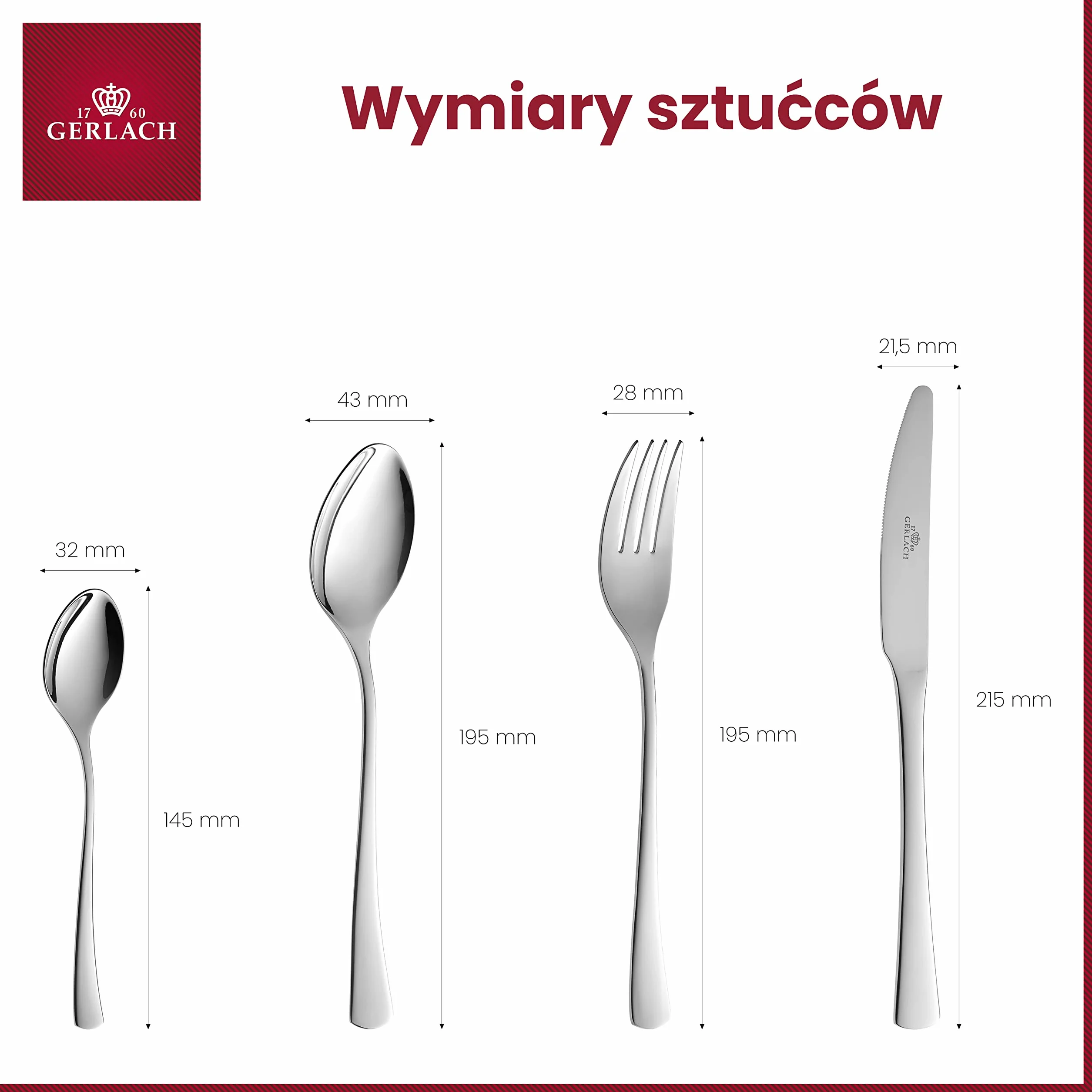 Gerlach 1760 Zestaw Sztućców dla 6 Osób 24 Sztuki Stal Nierdzewna 18/10 Można Myć w Zmywarce