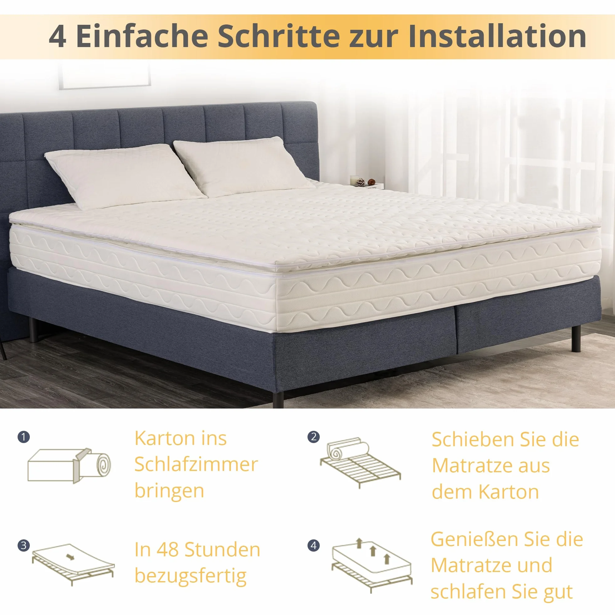 EGO HOME Materac wierzchni 90 x 190 cm H2 7-strefowy trzpień spiralny zimna pianka Öko-Tex