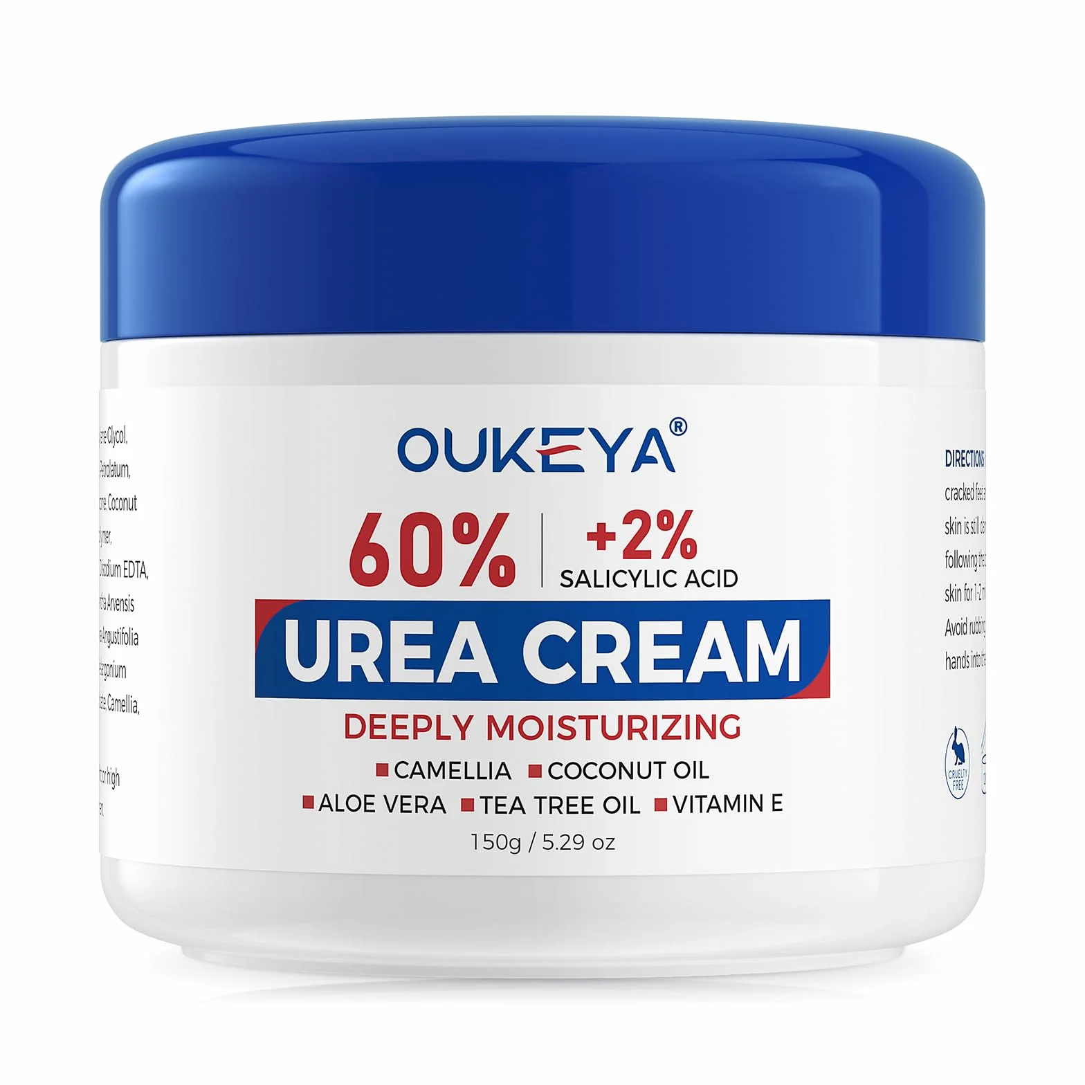 OUKEYA Urea Crème 60% plus Salicylzuur 2% & Vitamine E, Intensieve Nederlandse Crème voor Droge & Gebarsten Huid aan Voeten, Ellebogen en Handen, Verwijdering van Eelt & Dode Huid, Antioxidant Werking