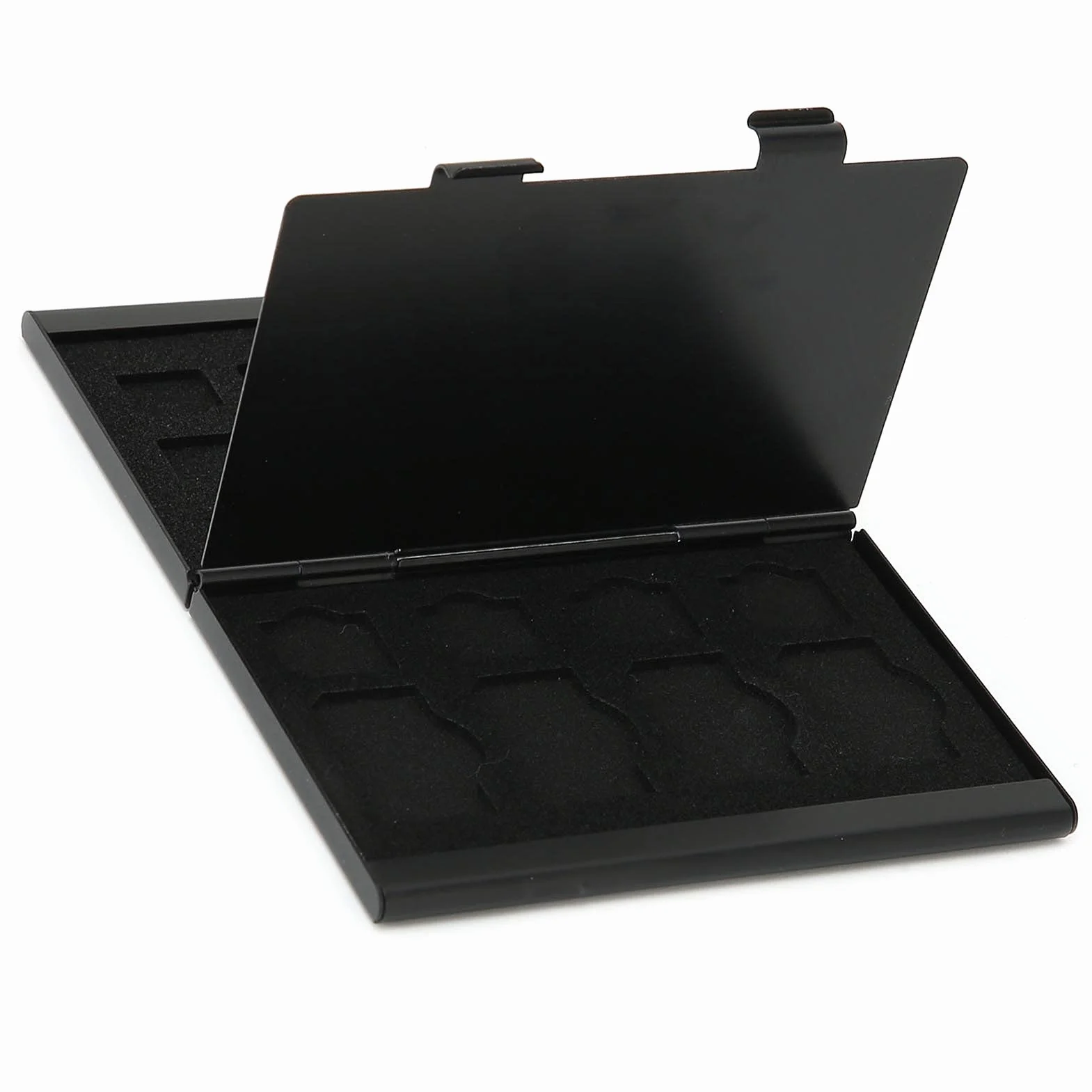 Pudełko do Przechowywania Kart SIM, Aluminium, Czarne, 9.3x6x1.1cm, z Pianką EVA, 4 Karty SIM + 12 Nano + 4 Gniazda SIM + 1 Pin