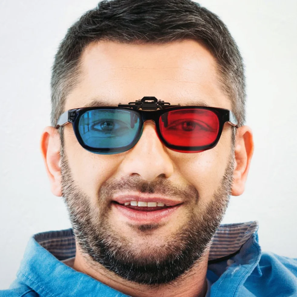 Okulary 3D Clip-On czerwone/niebieskie (okulary anaglifowe 3D) dla osób noszących okulary, telewizor, gry komputerowe itp.
