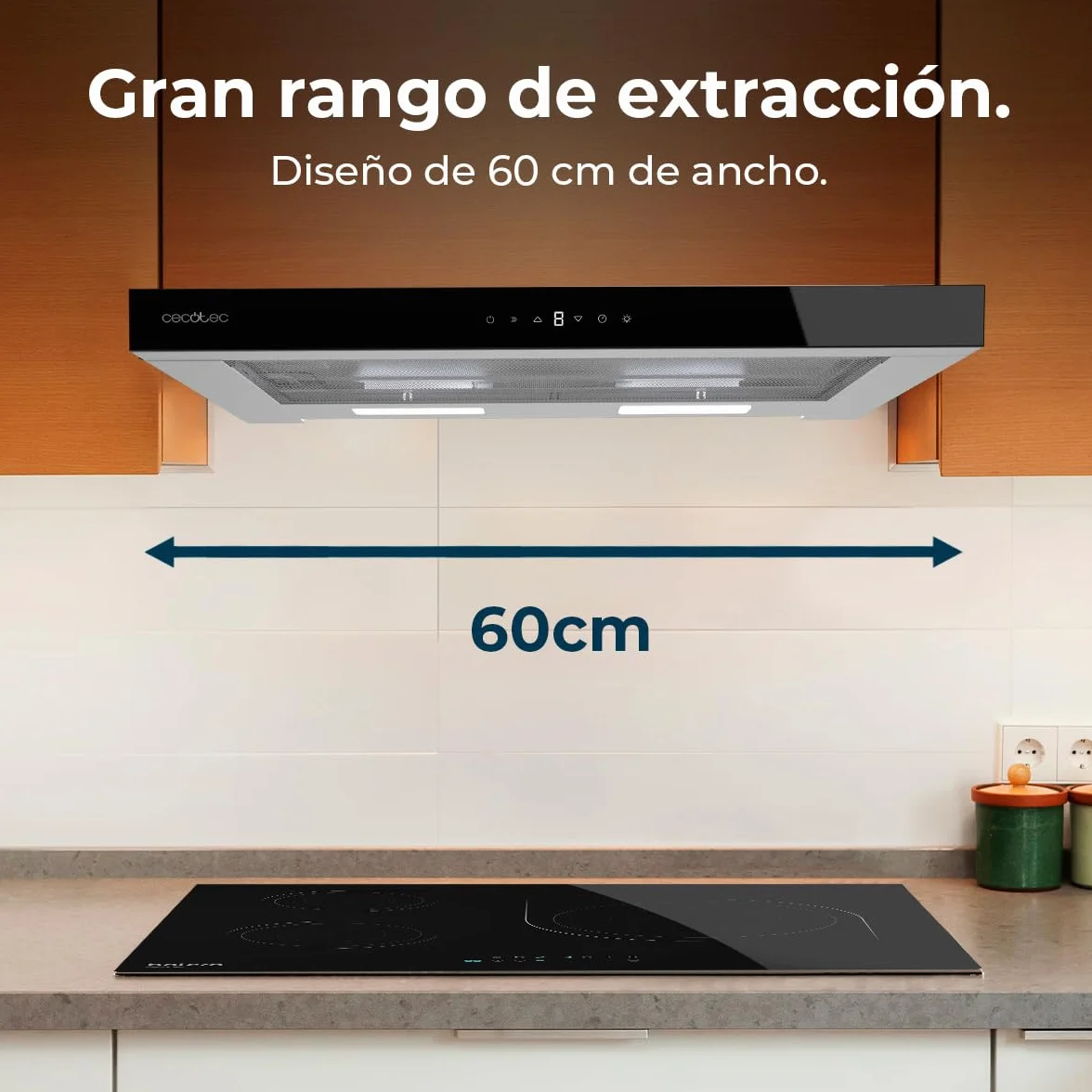 Cecotec Okap Kuchenny 60 cm TLT 605500 Glass Black A++ 70 W 550 m³/h Dotykowy Gesty Filtr Węglowy