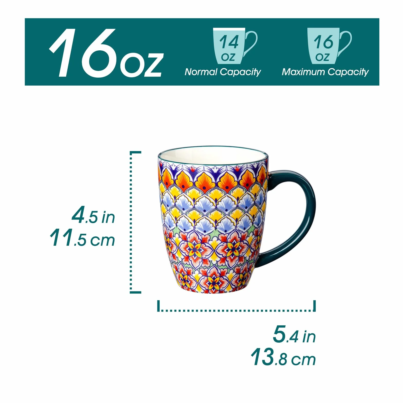 vancasso SIMI Zestaw 6 porcelanowych kubków do kawy, 480 ml, w stylu boho, z uchwytem, nadają się do kuchenki mikrofalowej i zmywarki, nadają się do wszystkich rodzajów napojów