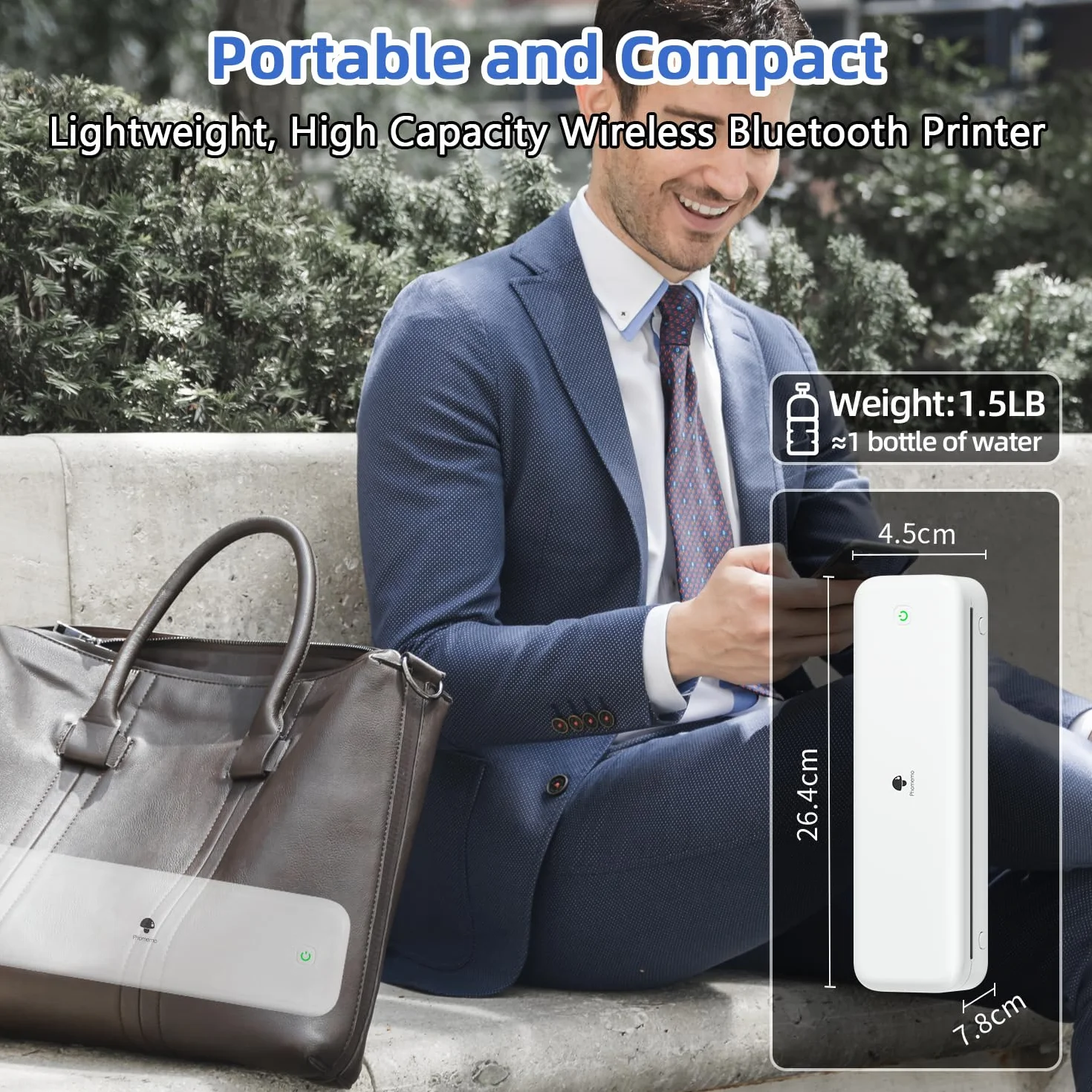Phomemo Drukarka termiczna M834 A4, przenośna drukarka bezatramentowa, połączenie smartfona przez Bluetooth, obsługuje papier termiczny A4 (210x297mm), 80mm, mini skaner drukarek, 300DPI