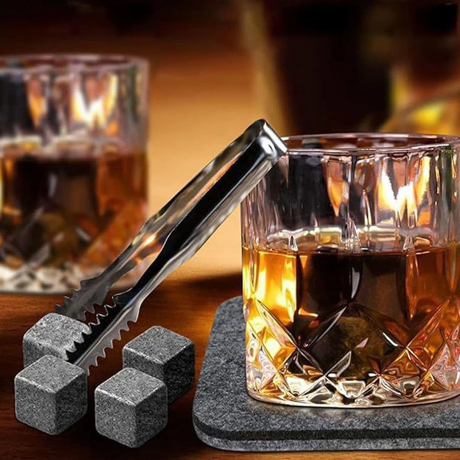 Tatar do lodu z torbami z tkaniny 9 szt. Szczypce do lodu ze stali nierdzewnej 2 szt. Whisky Ice Kamienie Granitowe