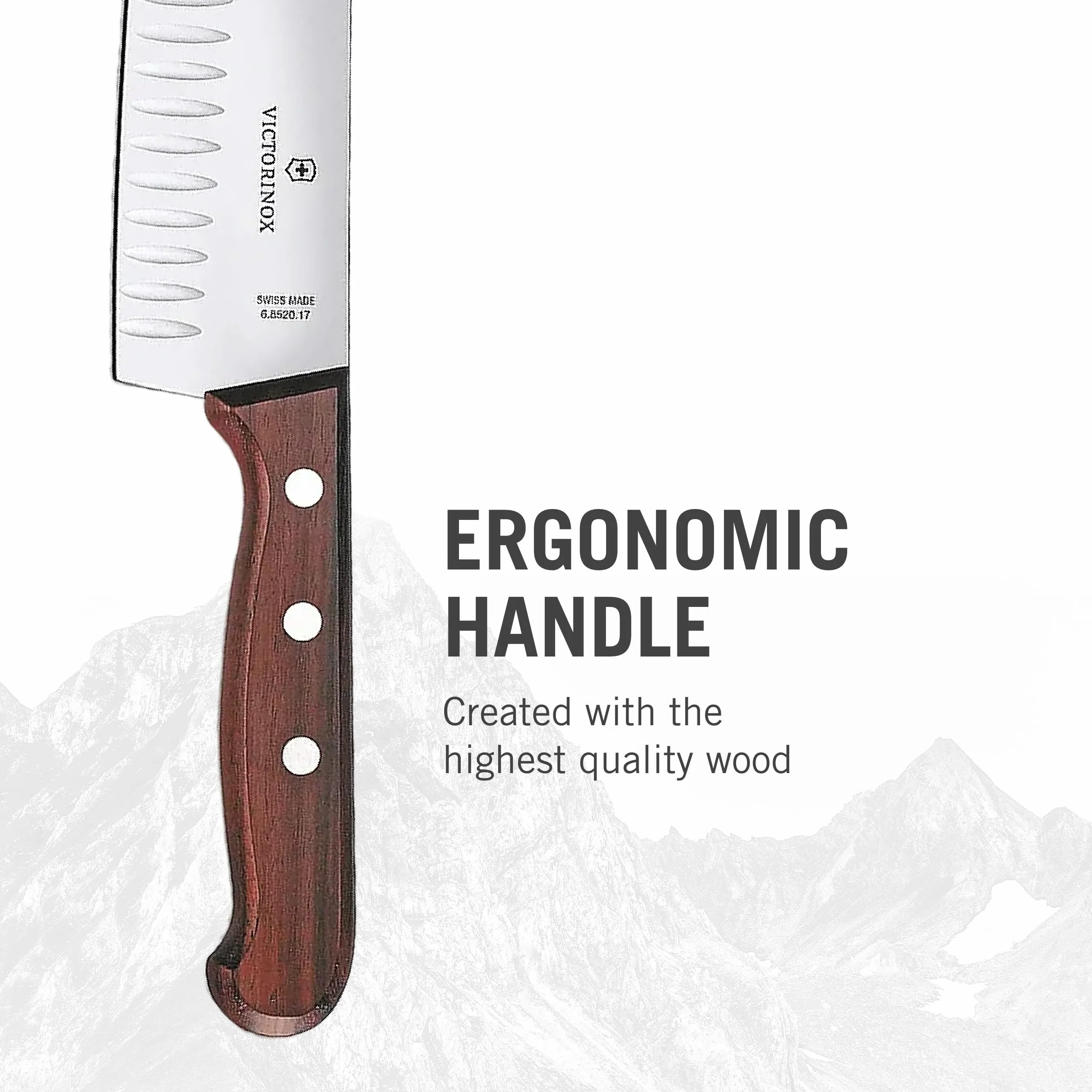 Victorinox Swiss Modern Santokumesser mit Kullenschliff, braun