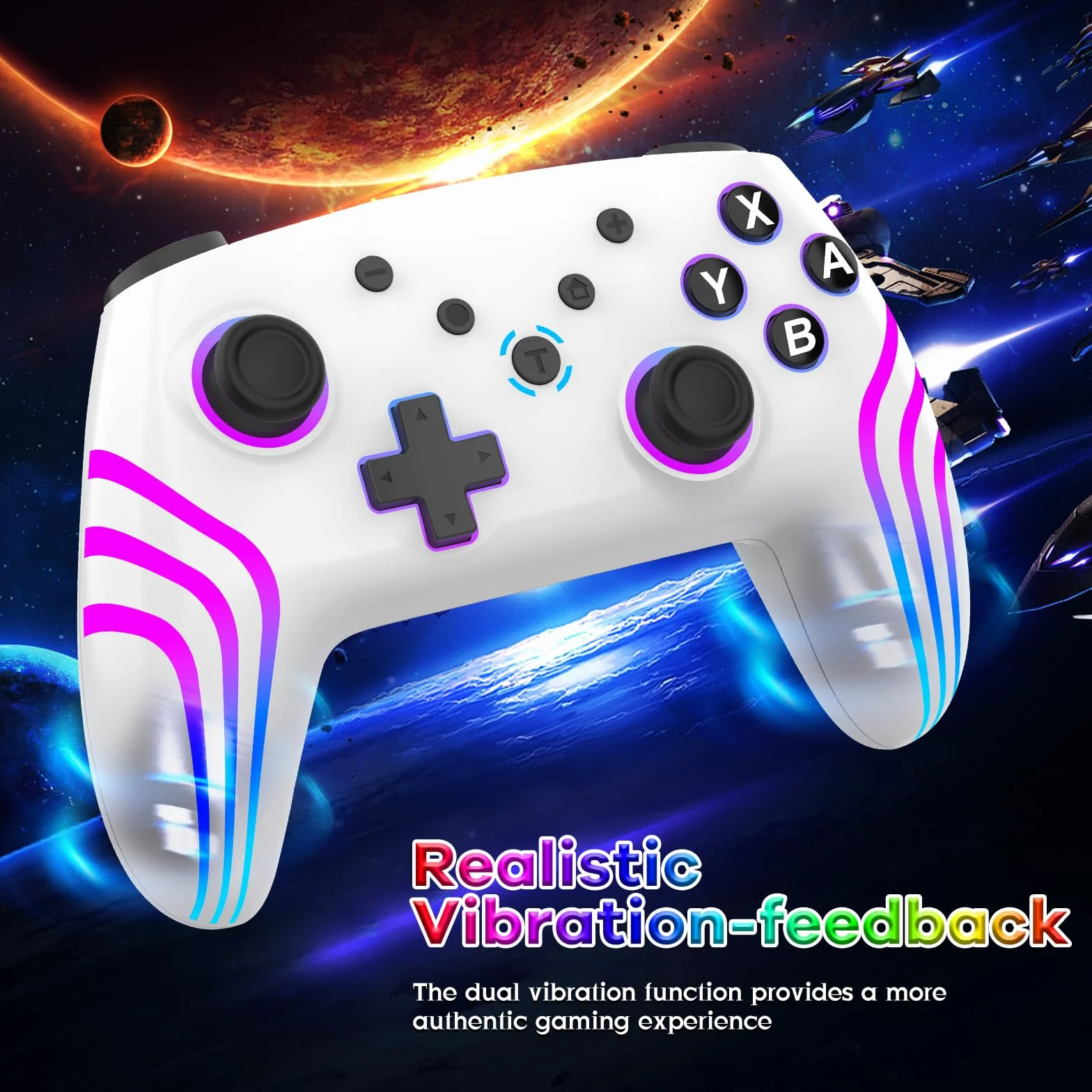 Kontroler przełączników, zmienne światła RGB, kontroler Switch Pro z budzikiem/precyzyjnym joystickiem, 6-osiowy żyroskop, podwójny wstrząs/turbo, kontroler bezprzewodowy do przełącznika /