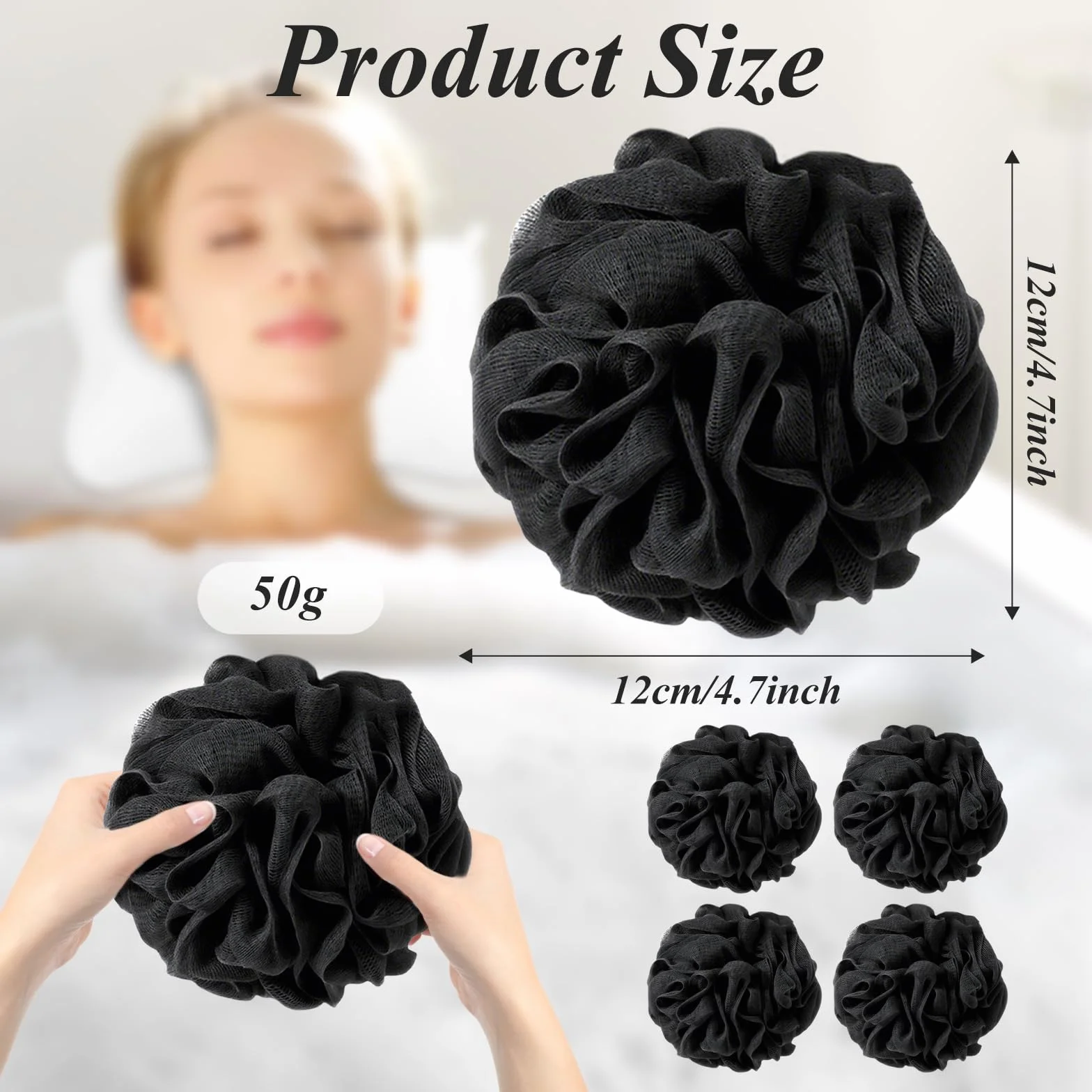 flintronic 4-pak Loofah Shower Puff, 50 g gąbka do kąpieli, miękka pufa prysznicowa, luffa kąpielowa dla mężczyzn i kobiet, do czyszczenia ciała i peelingu