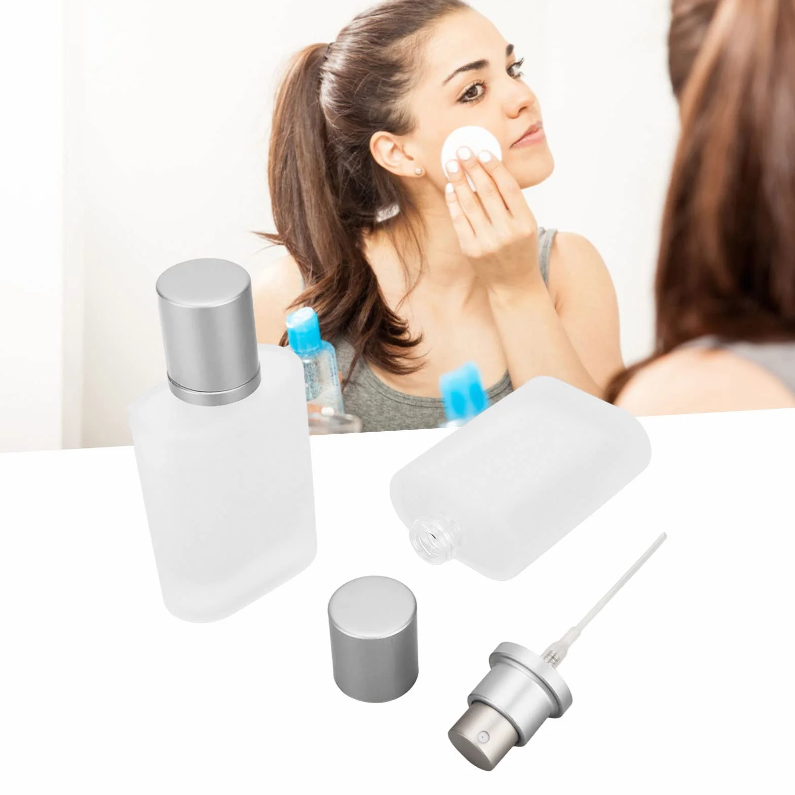 2 szt. 50 ml butelka z rozpylaczem do perfum, grube szkło przezroczyste, wielokrotnego napełniania, podróżna pusta butelka, szczelny atomizer do perfum, do olejków eterycznych, podróż do domu