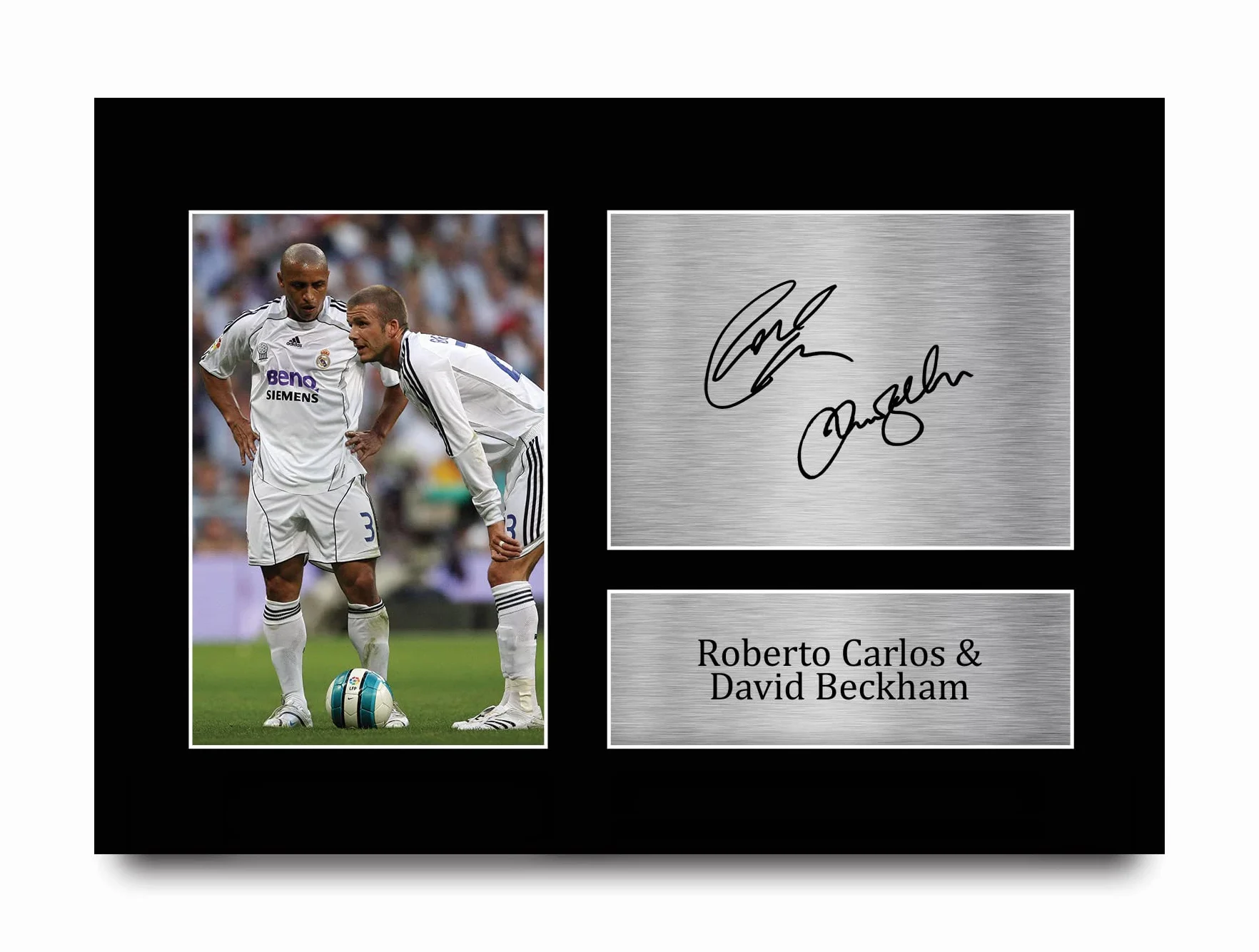 HWC Trading A4 Roberto Carlos & David Beckham Real Madrid Prezenty Drukowane Podpisane Zdjęcie Z Autografem Dla Fanów Piłki Nożnej I Kibiców