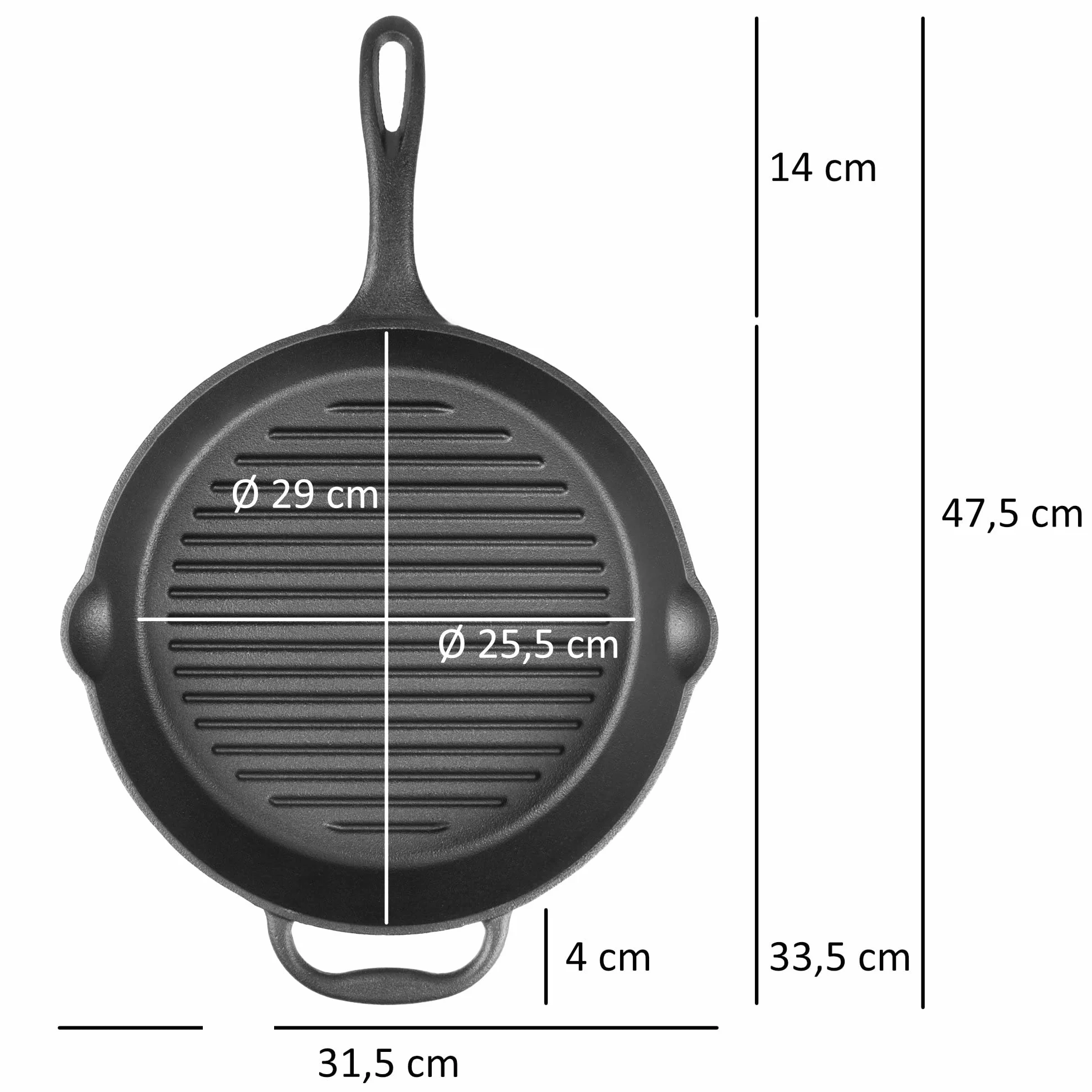 BBQ-Toro Żeliwna patelnia grillowa 29 cm z uchwytem