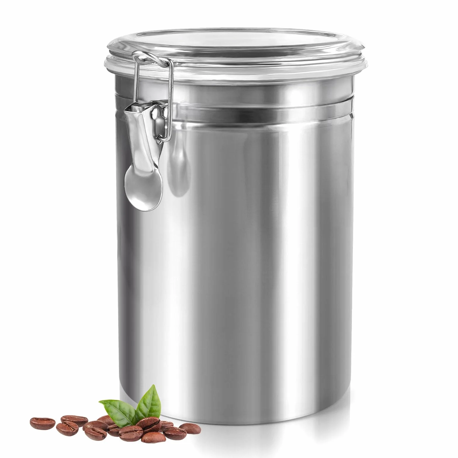 Puszka na kawę 2000 ml hermetyczna ze stali nierdzewnej, srebrna