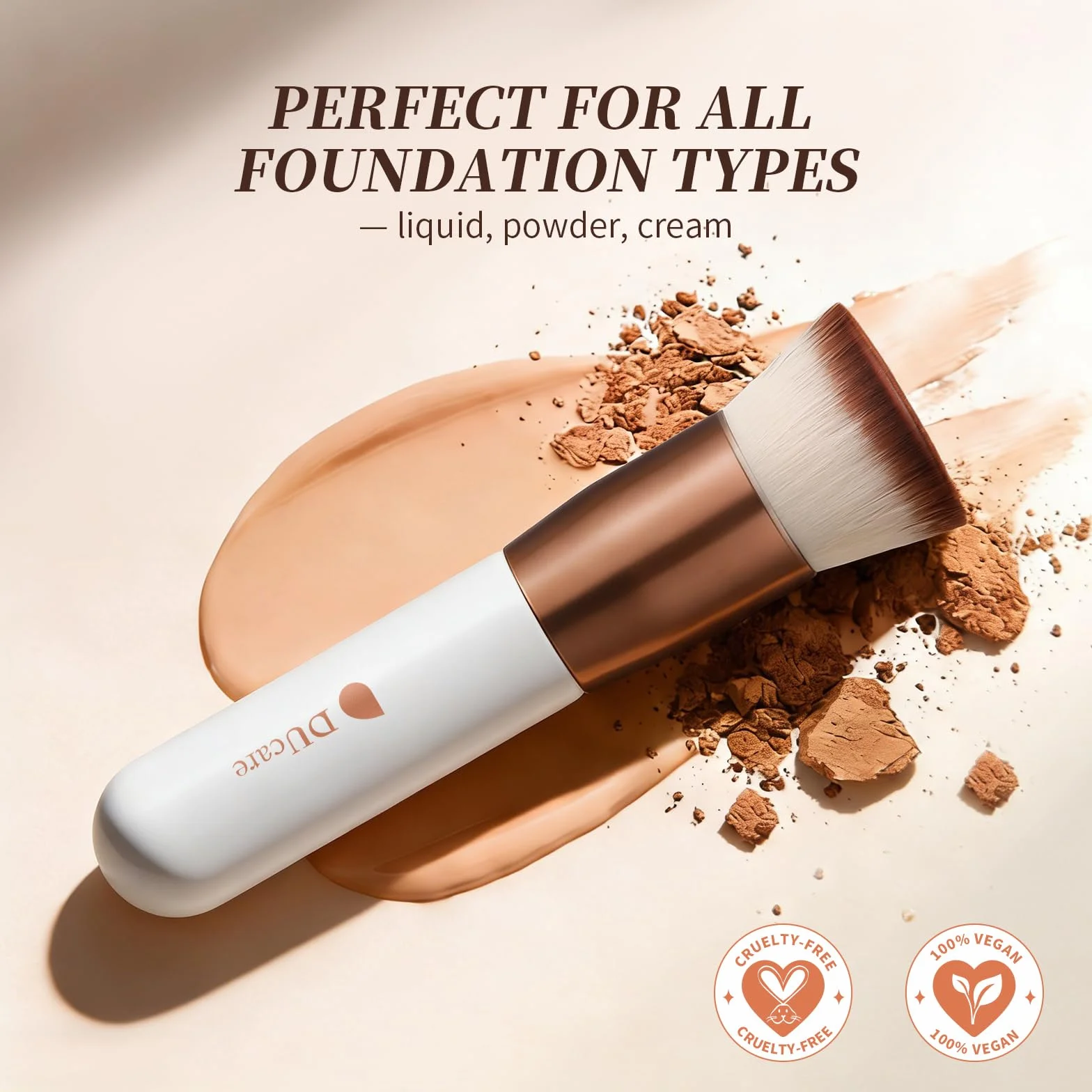 DUcare Pędzel do podkładu Płaski wierzchołek Kabuki Pędzel, syntetyczny Profesjonalny płyn Blending Mineral Powder Makeup Tools, Roségold/Weiß