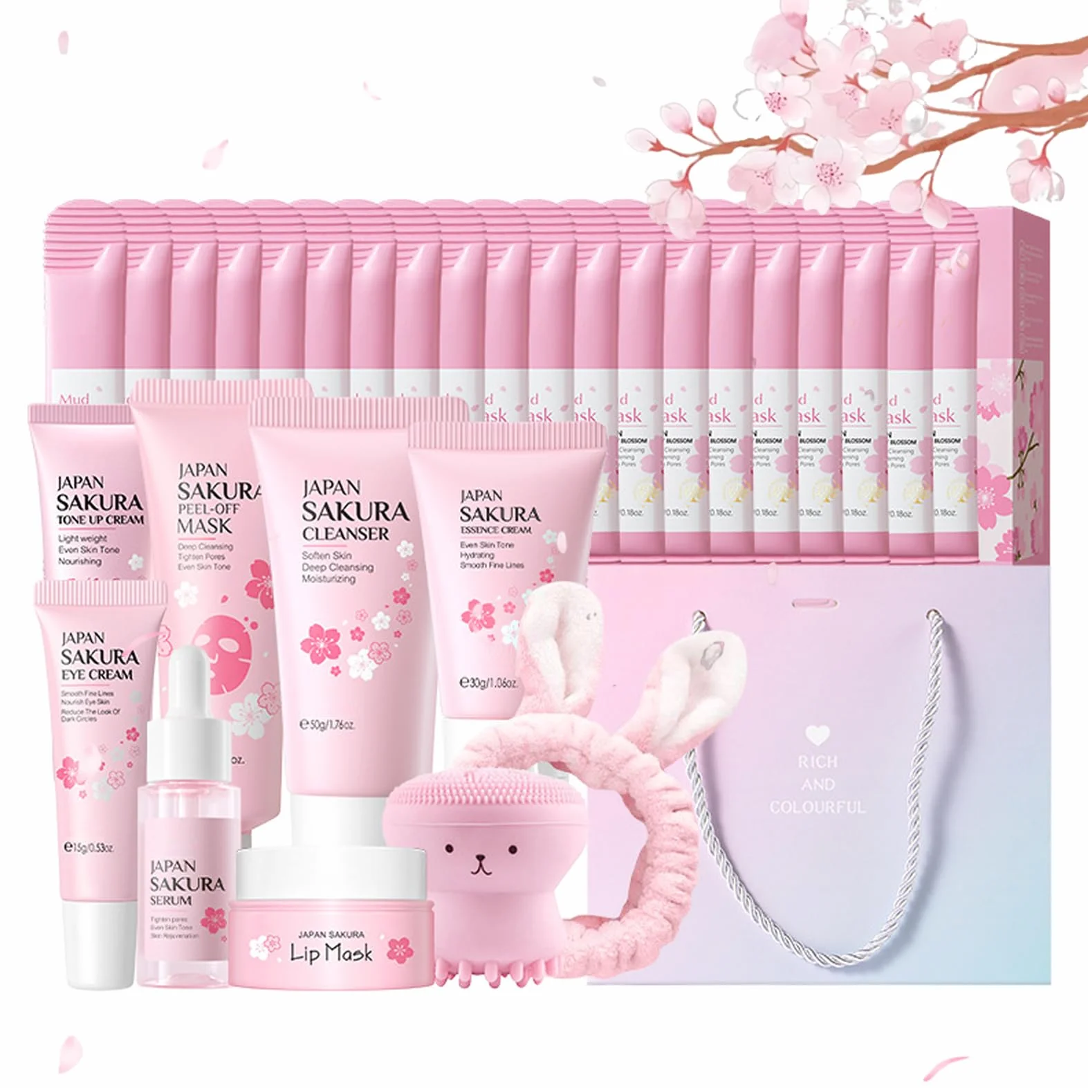 Zestaw do pielęgnacji skóry dla nastolatek, japoński zestaw do pielęgnacji skóry Sakura, zestaw do pielęgnacji anty-aging, codzienna pielęgnacja skóry z mydłem, serum, kremem, kremem pod oczy, maską