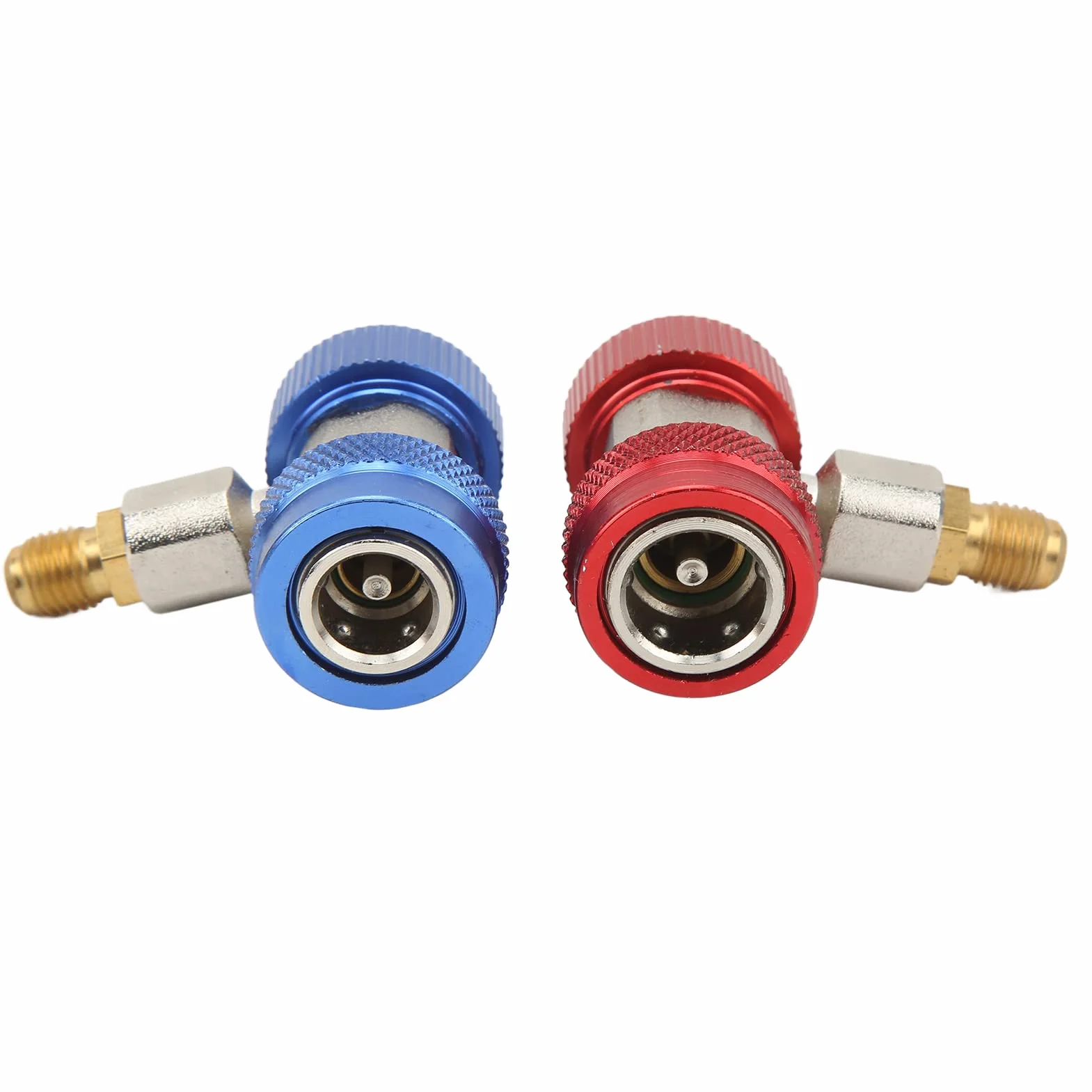 2x Szybkozłącze R134A AC do Klimatyzacji, Zestaw 2 Adapterów High Low, Czerwony do Wysokiego Ciśnienia, Niebieski do Niskiego Ciśnienia, Szybkie i łatwe Podłączanie/odłączanie