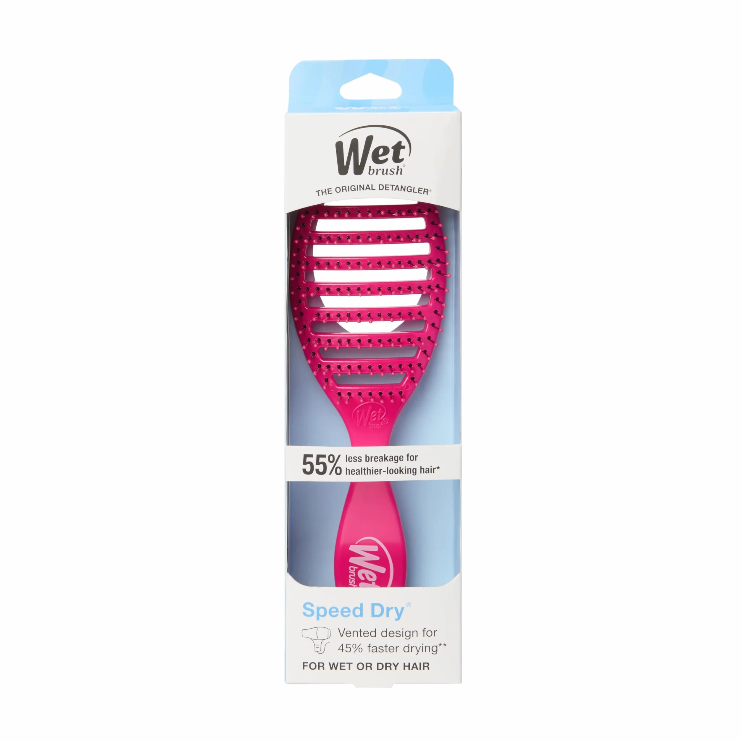 WetBrush Speed Dry Detangler with Heat Resistant Heatflex Bristles and Open Vent Design to Dry Hair Faster, Wet Brush Detangler Is Gentle on Hair, For All Hair Types, Pink