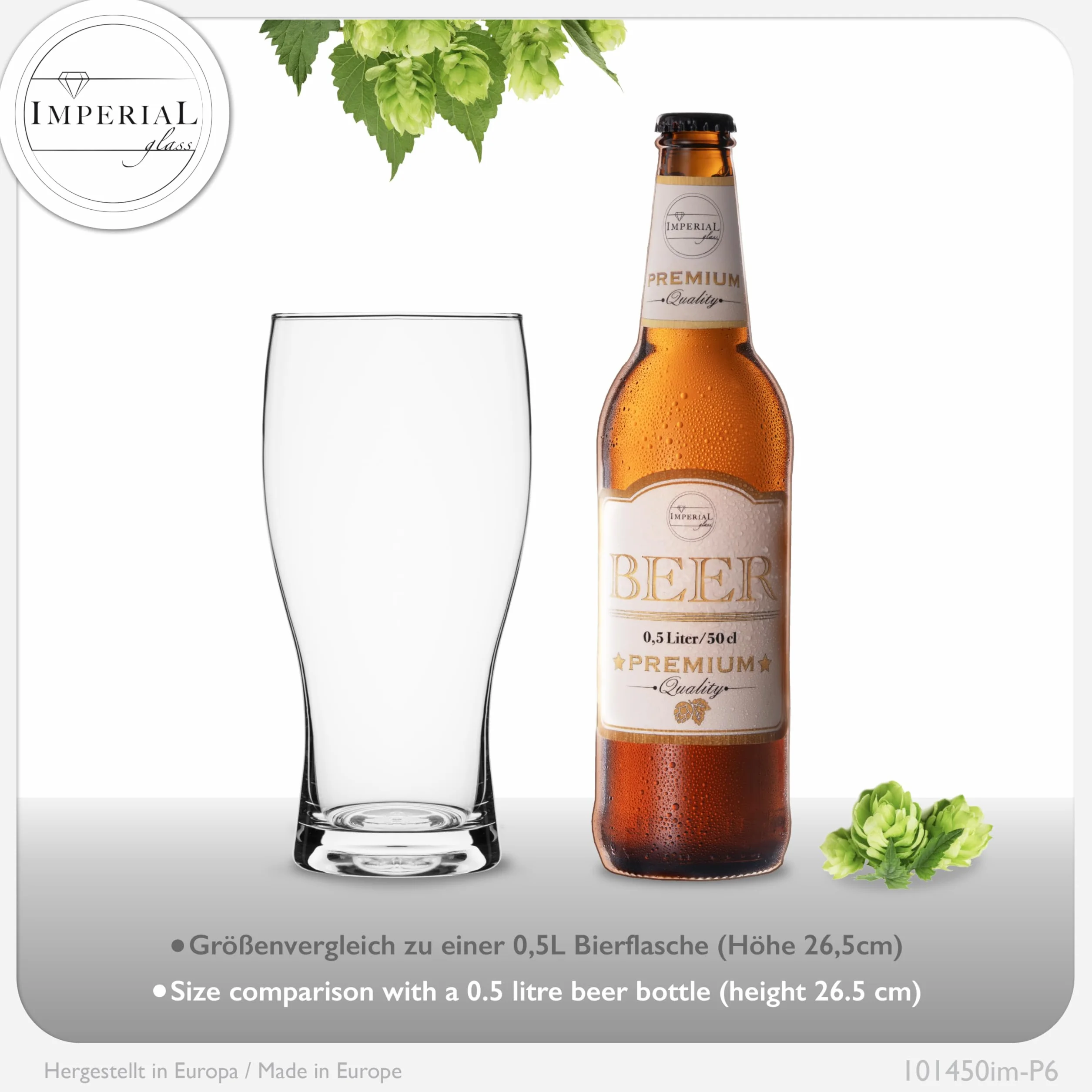 PLATINUX Szklanki do piwa 500 ml (maks. 640 ml) ze szkła zestaw 6-częściowy kufel do piwa pszenicznego wysoki kieliszek do piwa 0,5 l
