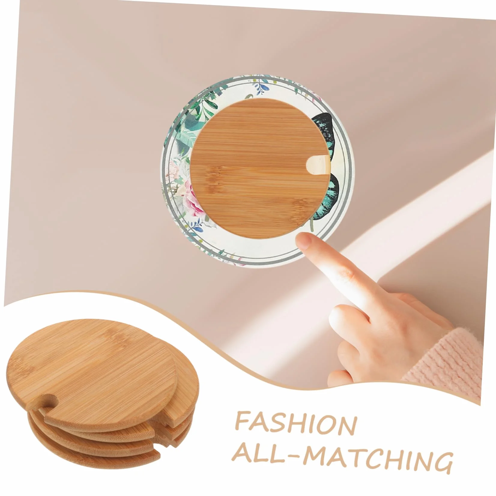 4pcs Bamboo Round Mug Lid Easy Install Cup Cover Hole for Tea Water Cups