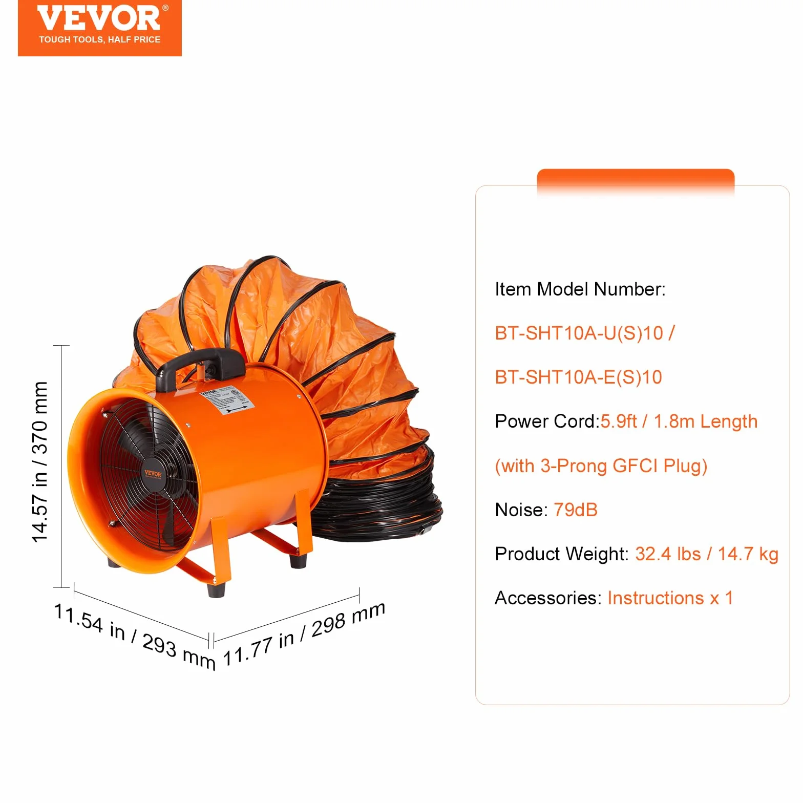 VEVOR Wentylator budowlany 255 W 1720 CFM 10 m