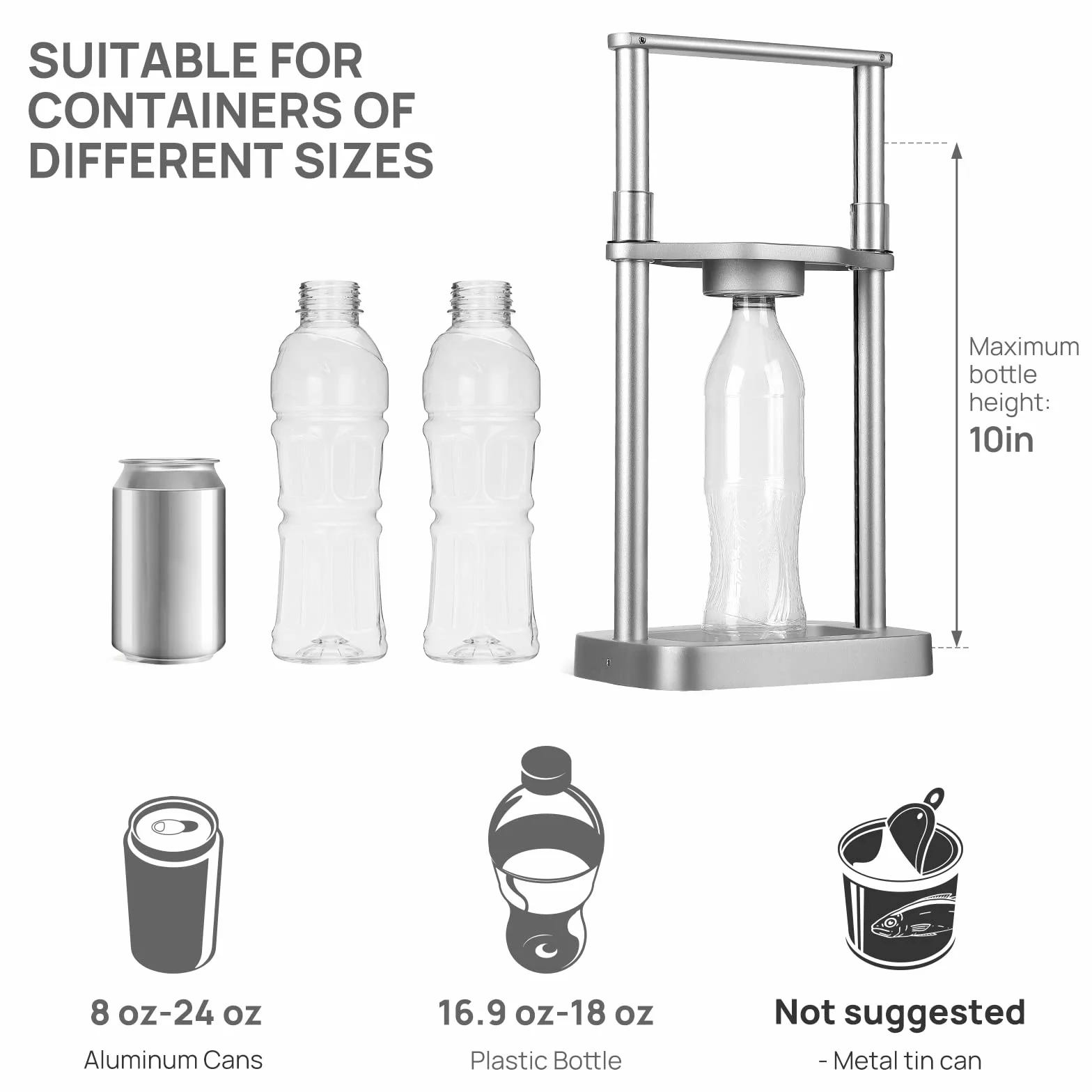 Yamagahome Prasa do puszek z nożnym uruchamianiem 250 ml - 600 ml, metalowa kruszarka do puszek z piwem ze sprężyną, do recyklingu aluminiowych puszek z napojami, puszek po piwie i butelek PET,