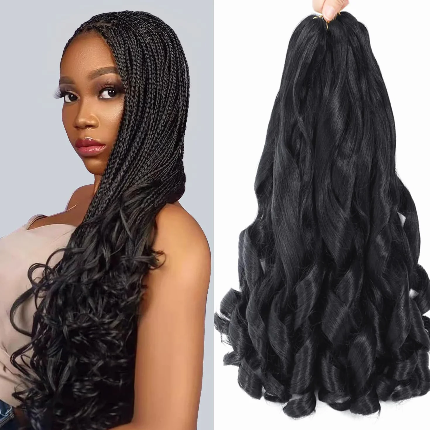 Francuskie Curl Braiding Hair Pre Stretched 16 Inch Braiding Hair 1B Luźne Wavy Pre Stretch Hair Braiding Hair for Black Women (16 cali (7 opakowań), 1B)