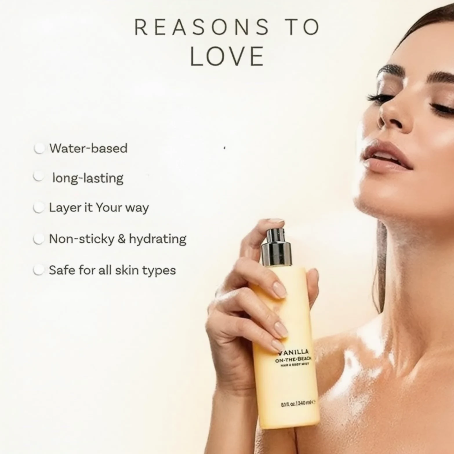Vanilla on-the-Beach 2 w 1 spray do włosów i ciała, waniliowy spray do ciała dla kobiet, długotrwały zapach premium na bazie wody (2 szt.)