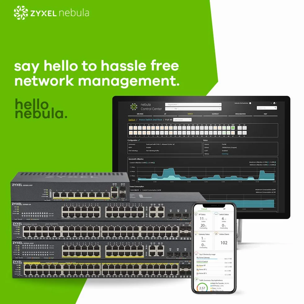 Zyxel Nebula 24-portowy inteligentny zarządzany przełącznik Nebula Gigabit Ethernet PoE+, moc całkowita 375 W, 4 gigabitowe porty combo, tryb chmury hybrydowej, dożywotnia gwarancja [GS1920-24HPv2]