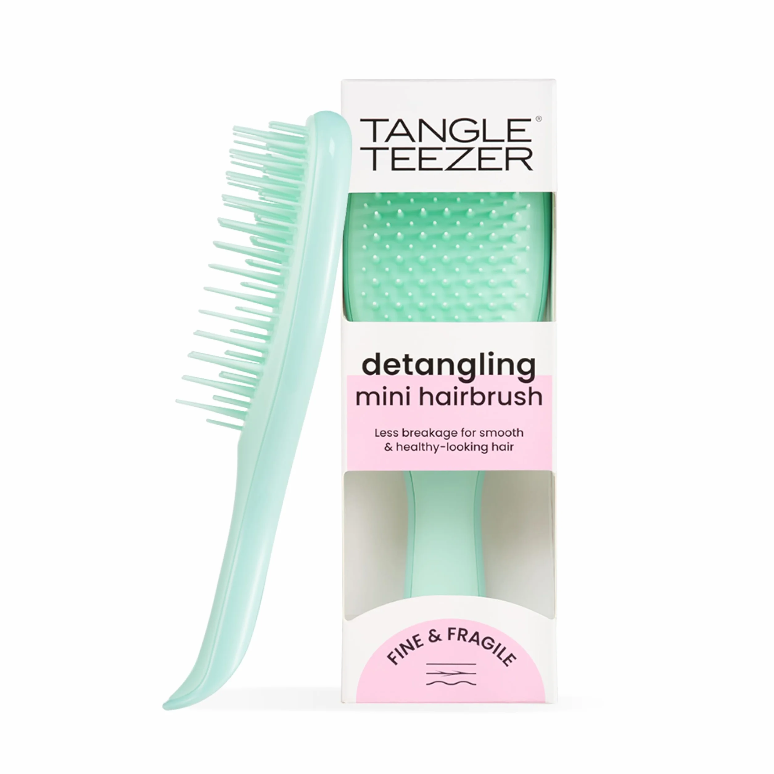 Tangle Teezer Mini Ultimate Detanger Fine & Fragile - do włosów mokrych i suchych - szczotka do rozczesywania do cienkich i delikatnych włosów - idealna szczotka dla dzieci i w podróży - Nefrytowa