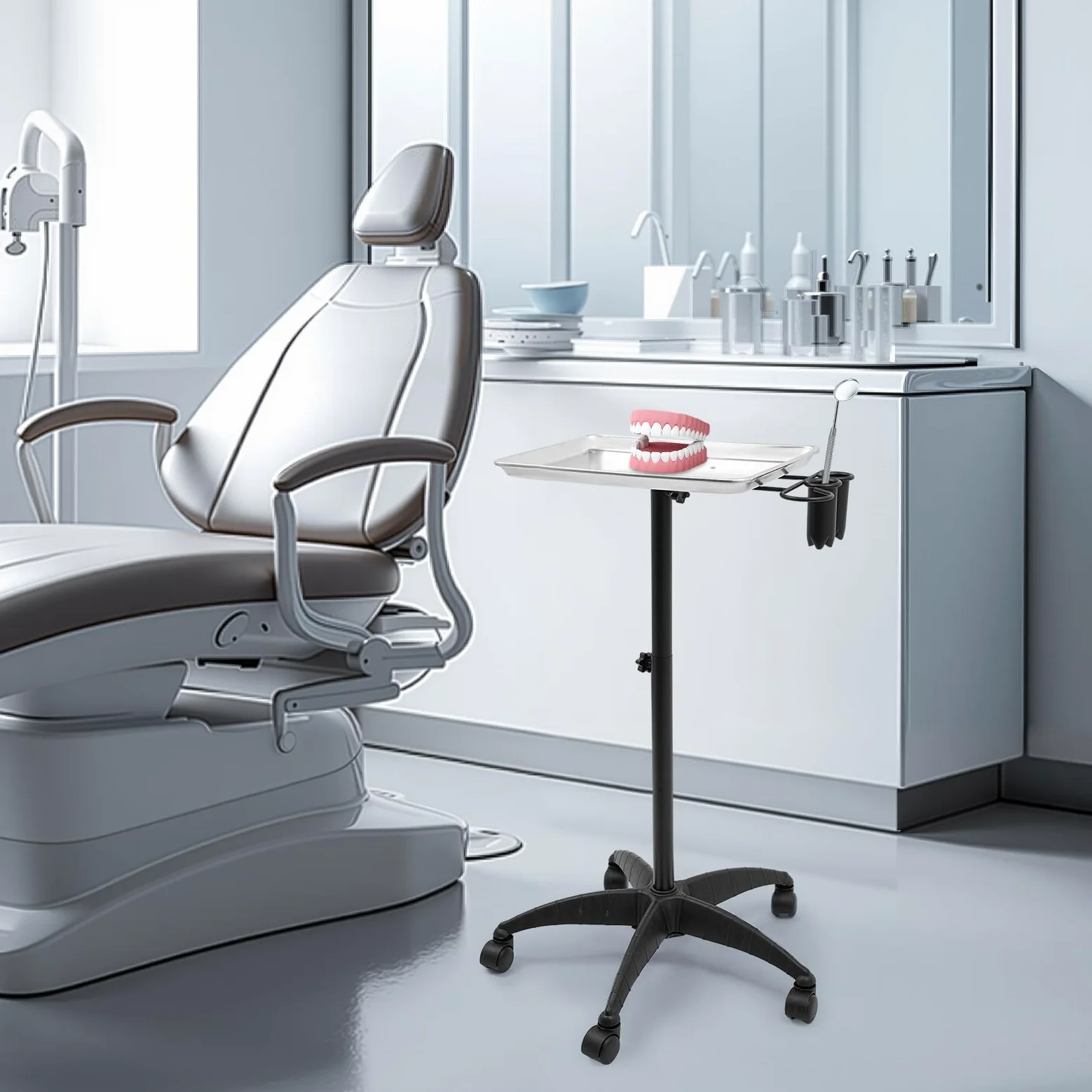 Wózek fryzjerski, wózek fryzjerski na kółkach, wózek do tatuażu, wózek roboczy, wózek fryzjerski, wózek z regulacją wysokości, do salonów fryzjerskich, spa (kolor srebrny)
