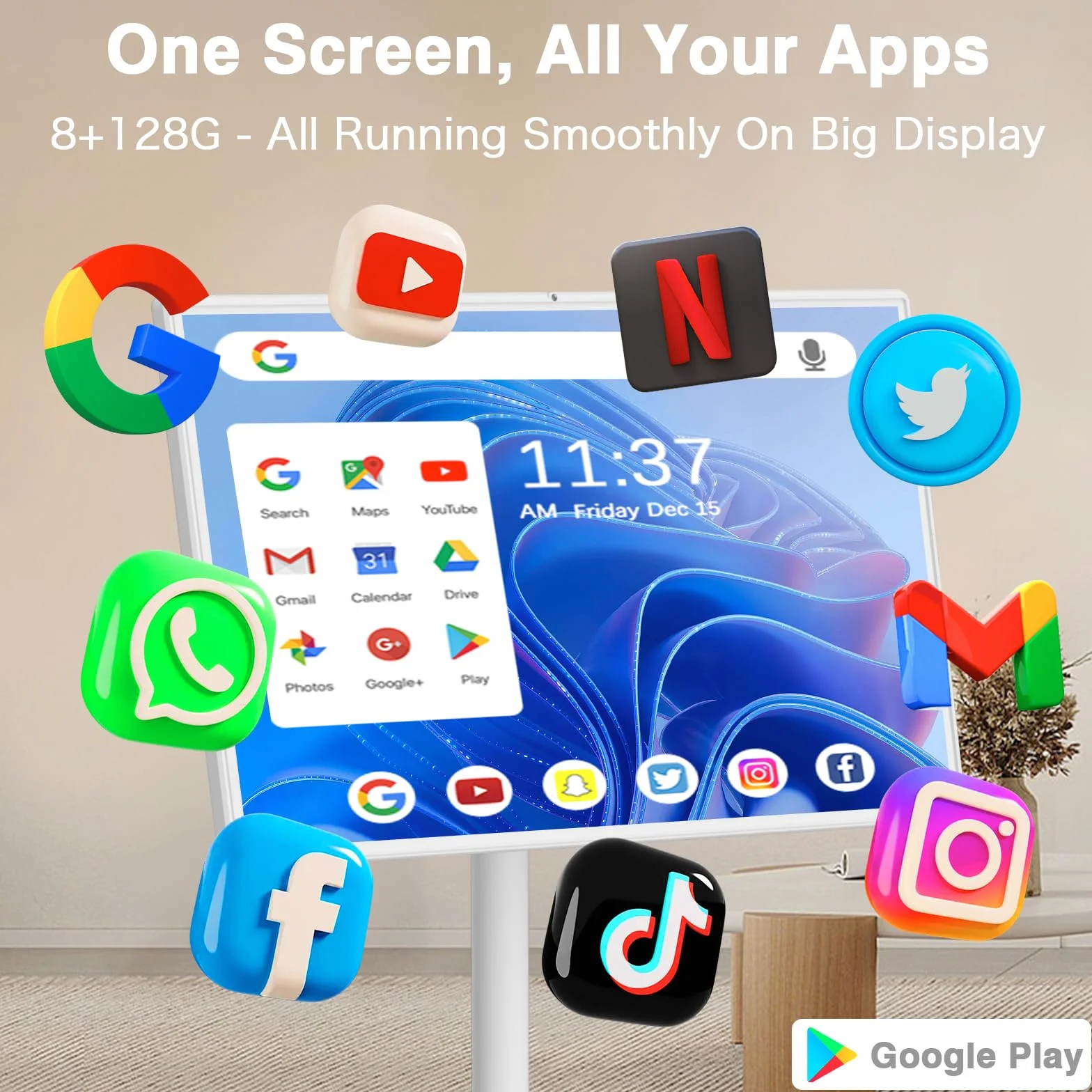 32-calowy przenośny telewizor na kółkach z inteligentnym ekranem dotykowym, Android 13 | pamięć 8+128 G, tablet na kółkach, wbudowana bateria 5-8H, obsługa Google Play, pełny obrót | pilot
