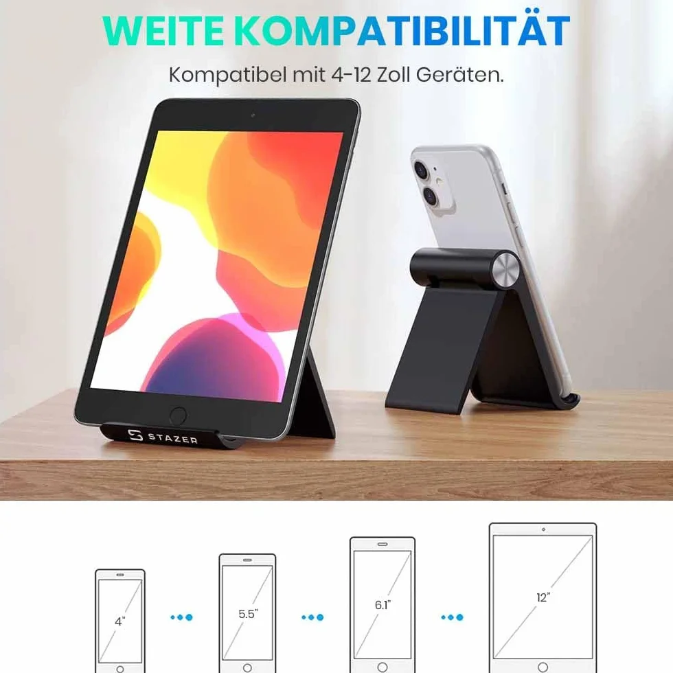 Solidny Stojak Uniwersalna Podstawka Uchwyt na Telefon Tablet Czytnik e-booków na biurko regulowany kompatybilny z telefonami iPhone 14, 13, 12 Pro,Galaxy S21 S22 i tabletami od 4 do 7,9 cala
