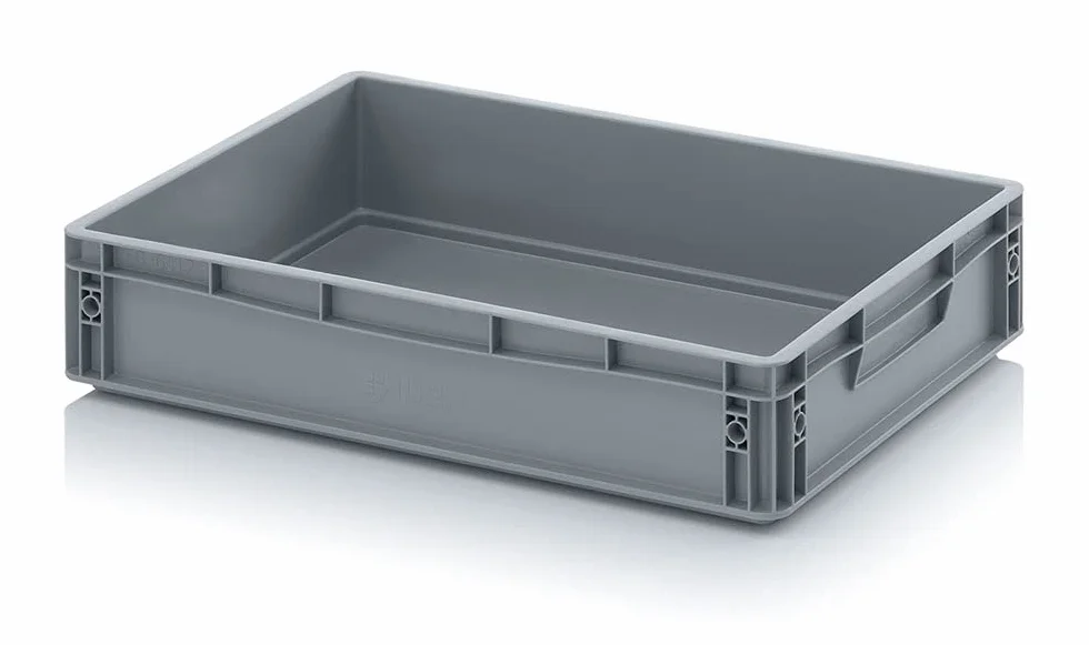 Euro Pojemnik ED 64/12 HG Auer z Pokrywką Zawiasową, Szary, 24 L, Pudełko z Tworzywa Sztucznego 60 x 40 x 13,5 cm, Zamknięte Uchwyty | Magazynowy na Żywność, Skrzynka na Kemping