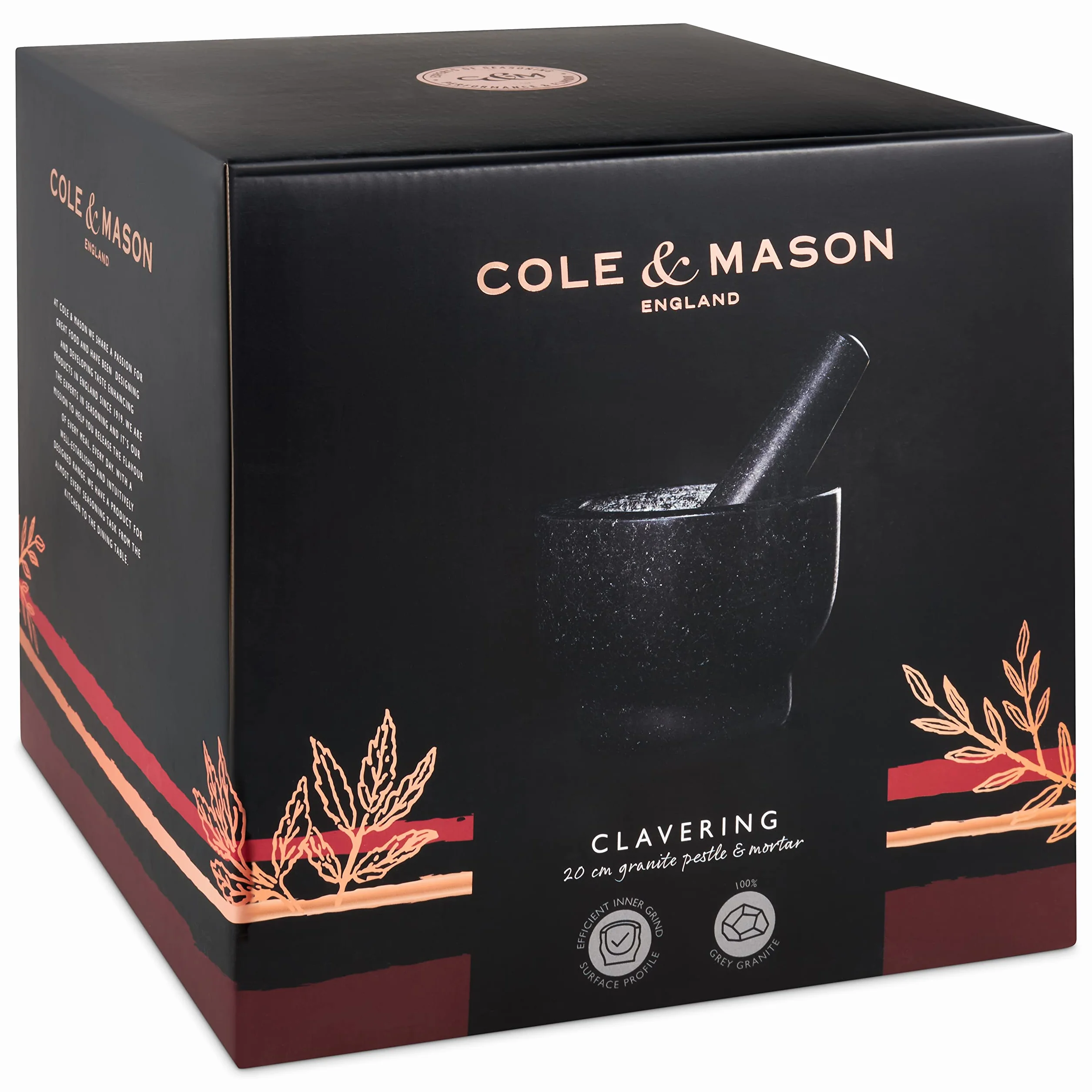 Cole & Mason Clavering moździerz granitowy 20 cm szary zestaw z tłuczkiem