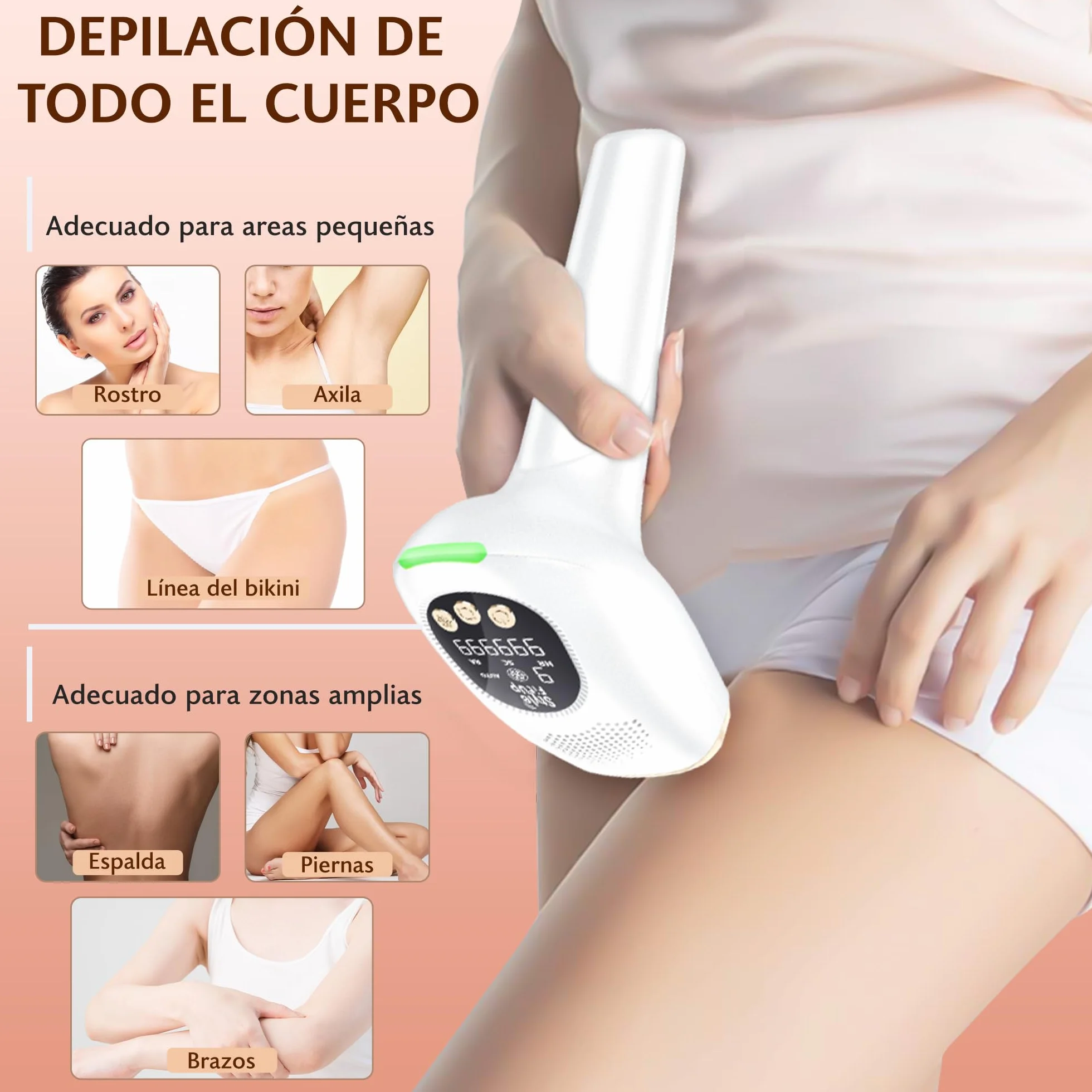 IPL Pulsed Light Depilator, urządzenie IPL funkcja chłodzenia, 2 wymienne nasadki, do 999,999 błysków, HR/RA/SC, 9 intensywności, bezbolesne laserowe usuwanie włosów dla kobiet i mężczyzn.