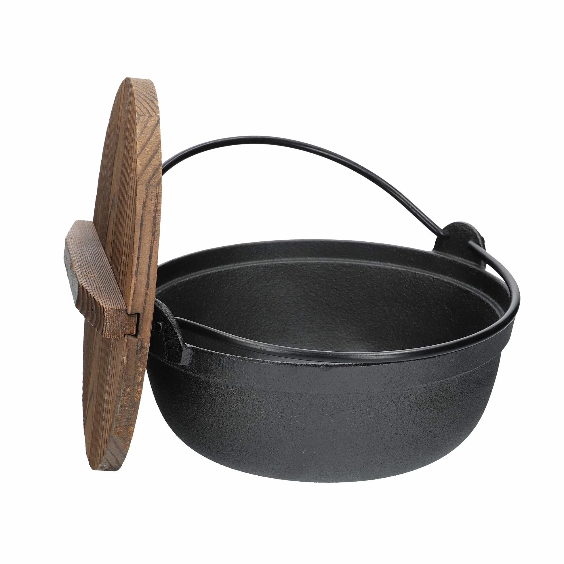 KitchenCraft Żeliwny Garnek do Gotowania World of Flavours, Drewniana Pokrywka, Japoński Styl, 1,5 Litra – Kolor Czarny