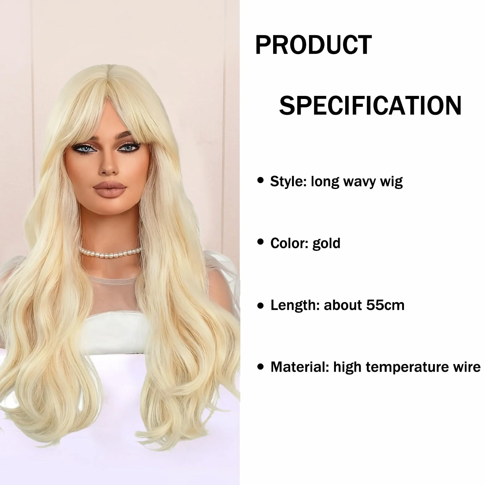 Długa blond falowana peruka dla kobiet i kobiet, kręcone, syntetyczne włosy, peruka do cosplay, długie, falowane, kręcone włosy, kończy się z grzywką, dla kobiet, na imprezę, pełne peruki, na