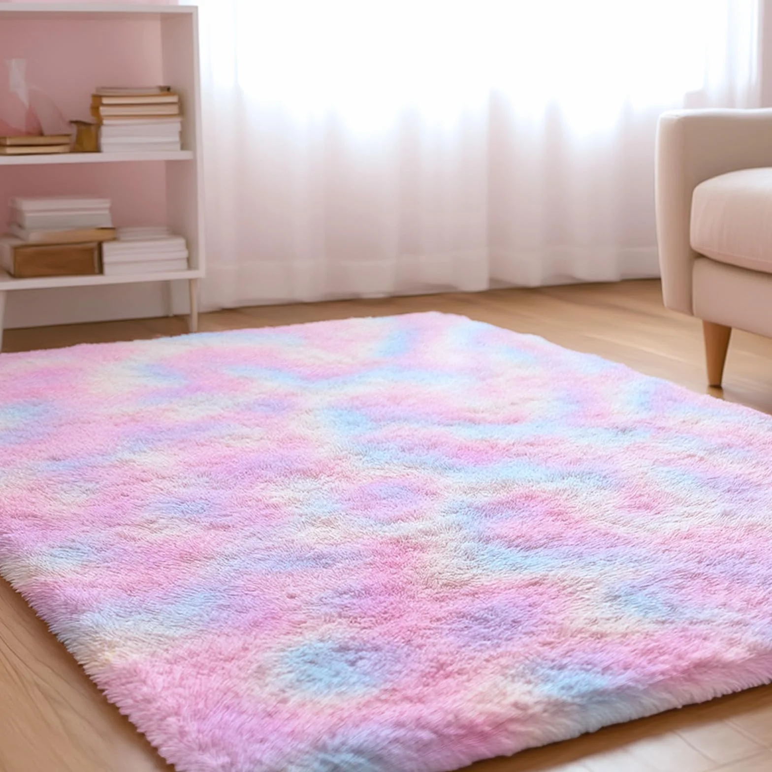 XSIVOD Puszysty dywan z wysokim runem tęczowy 160 x 230 cm antypoślizgowy do sypialni