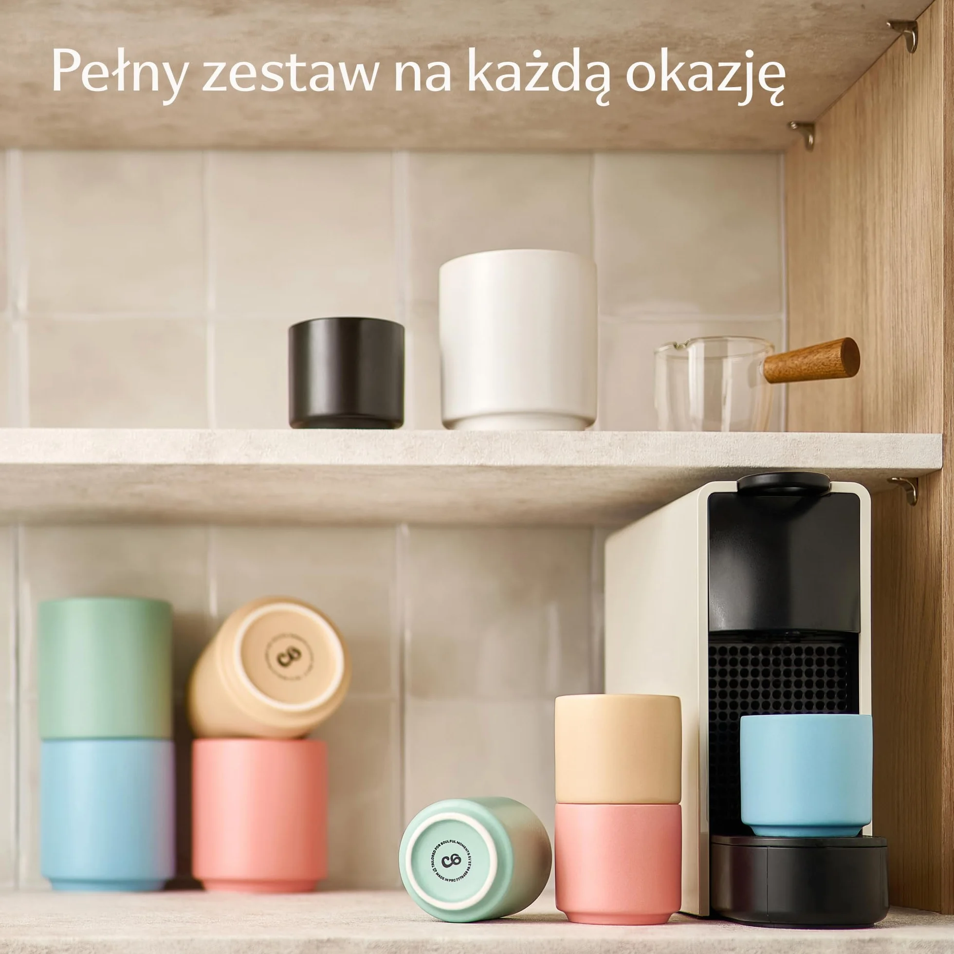 Cosumy Filiżanki do Espresso - zestaw 4 pastelowych filiżanek ceramicznych - minimalistyczny design z możliwością układania w stos - odporne na wysoką temperaturę - grube ścianki - 80 ml