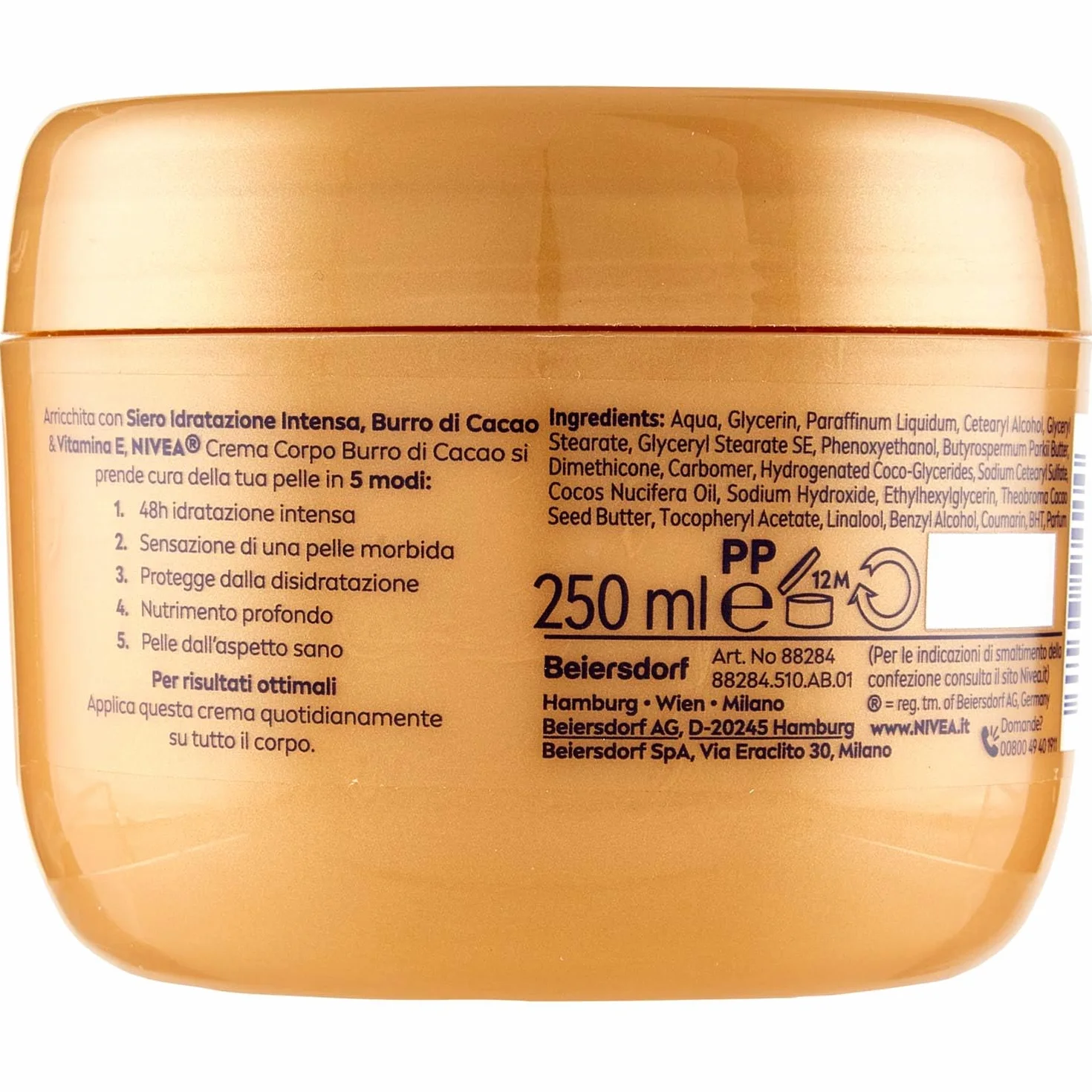 NIVEA Krem do ciała z masłem kakaowym 250 ml, nawilżający krem do ciała 48 godzin do suchej skóry wzbogaconej serum intensywnie nawilżającym, masłem kakaowym i witaminą E