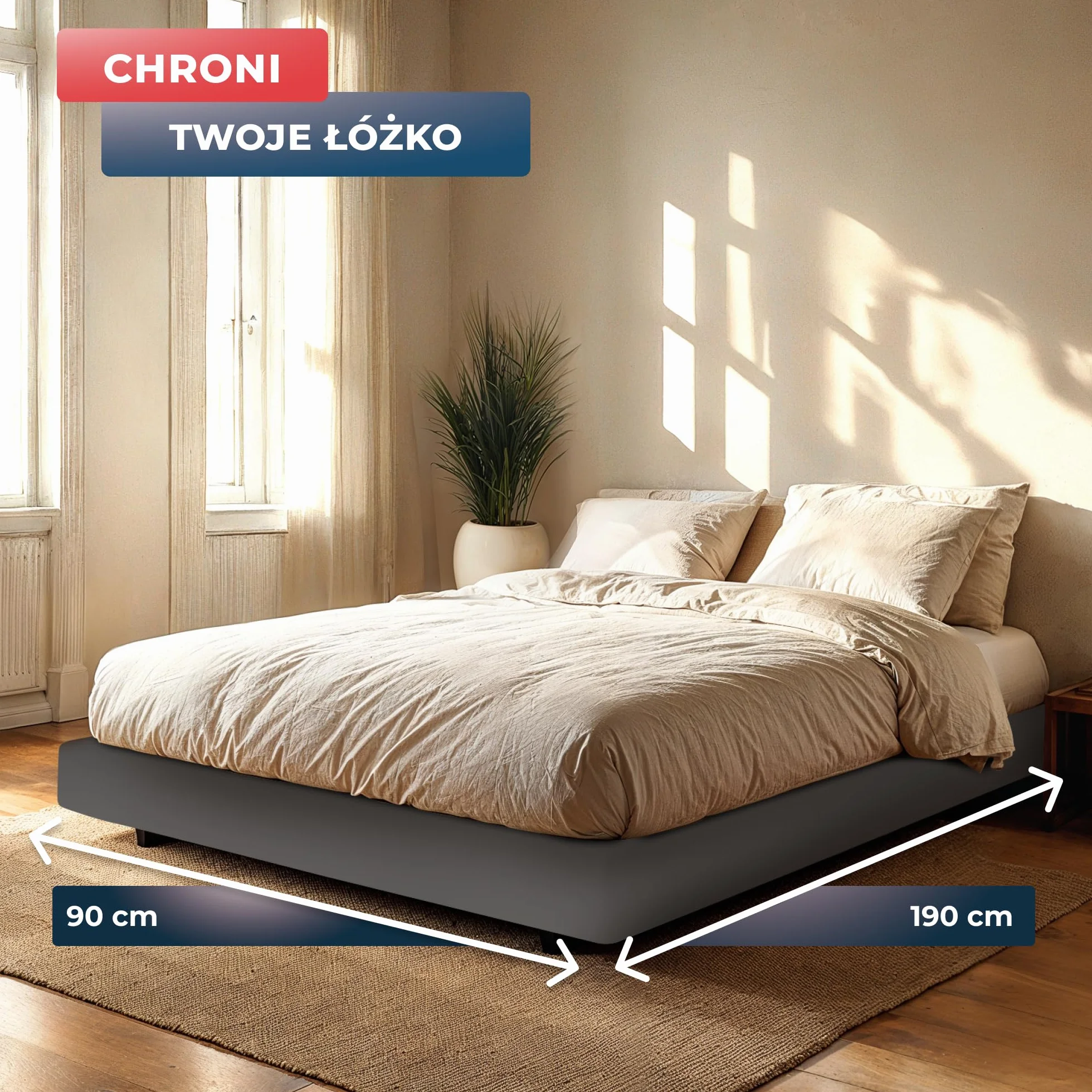 Wrappybag Osłona na Materac 90 x 190 cm Elastyczne Gumki Pokrowiec na Łóżko Szary