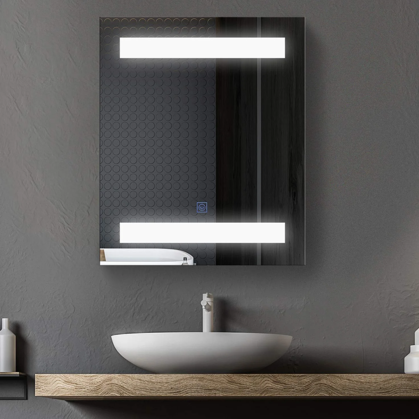 HOMCOM Podświetlane lustro LED Szafka ścienna Projekt łazienki 2 w 1 Słońce. 50L x 15 l x 60H cm MDF Biały